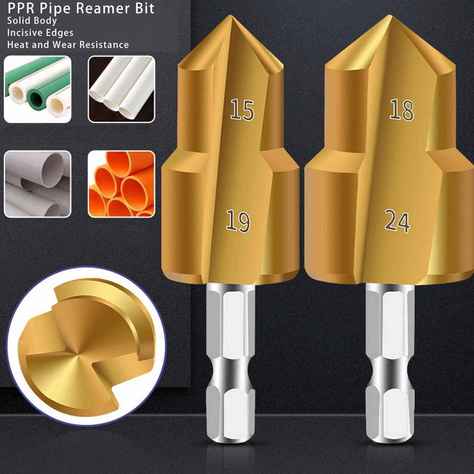 Greensen Pipe Reamer Bit, PVC Pipe Reamer Conduit Drill Bit Zestaw 3-częściowy 19mm 24mm 31mm do Rur PPR PVC z Sześciokątnym Trzonkiem Pasuje do Większości Wiertarek Elektrycznych