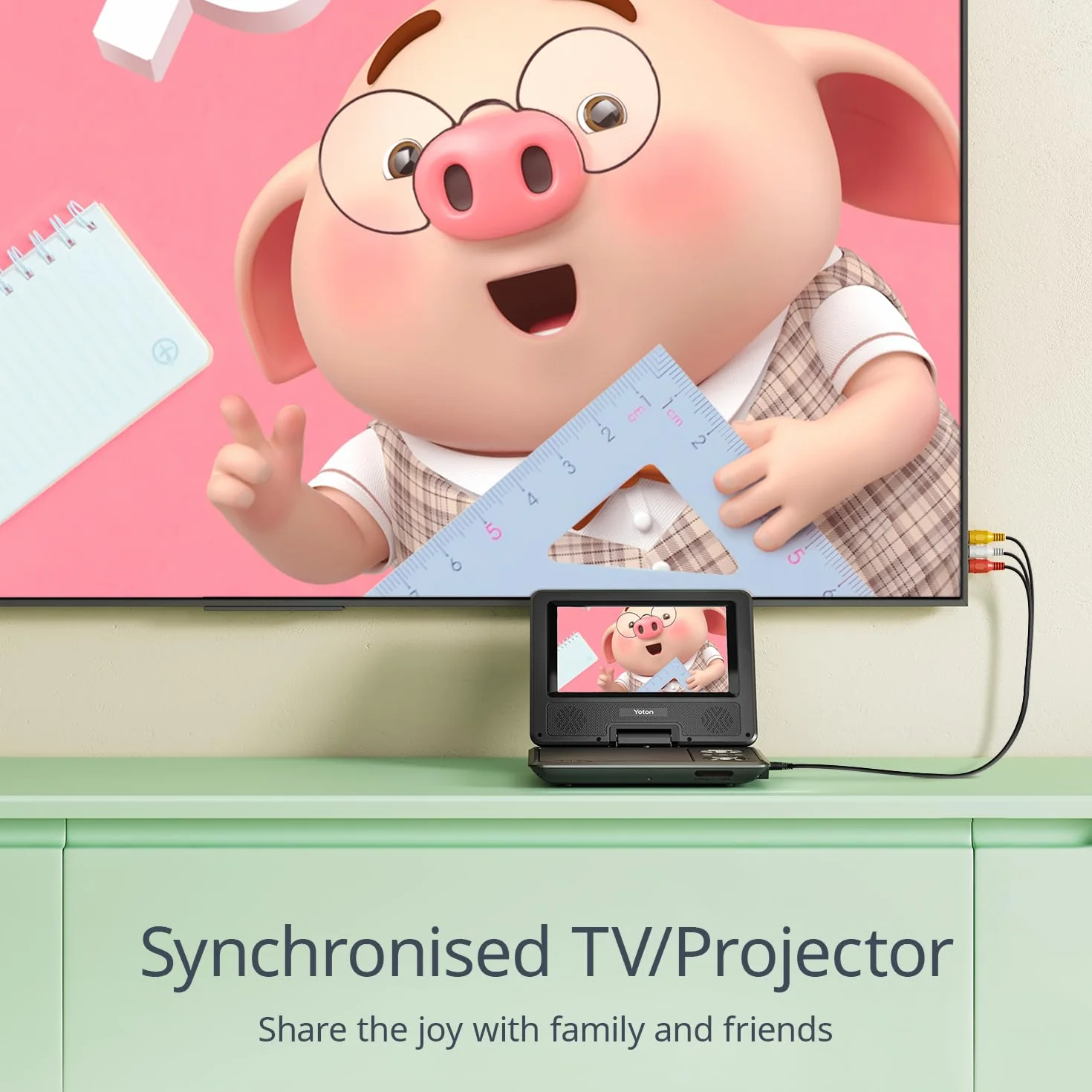YOTON Przenośny samochodowy odtwarzacz DVD z obrotowym ekranem HD o przekątnej 7,5", głośnikiem stereo, obsługą odtwarzania przez 4-6 godzin i synchronizacją TV [Blu-Ray nie jest obsługiwany]