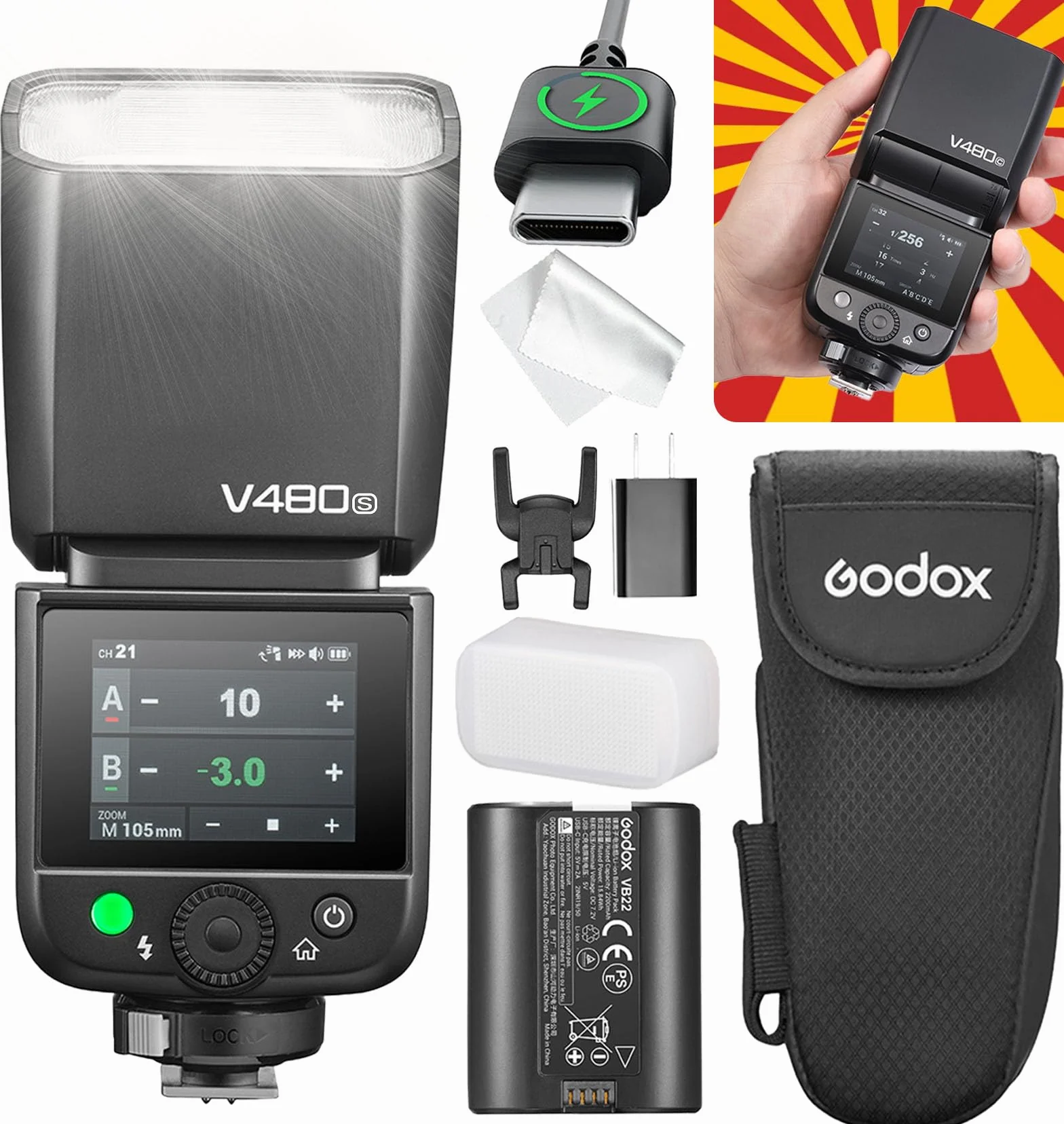 Godox V480 S Speedlite lampa błyskowa TTL HSS 1/8000s Sony ZV-E10 a7IV a9III a6400 a6700 a7III a7CII a6000 a7C a6100 a7SIII a65000