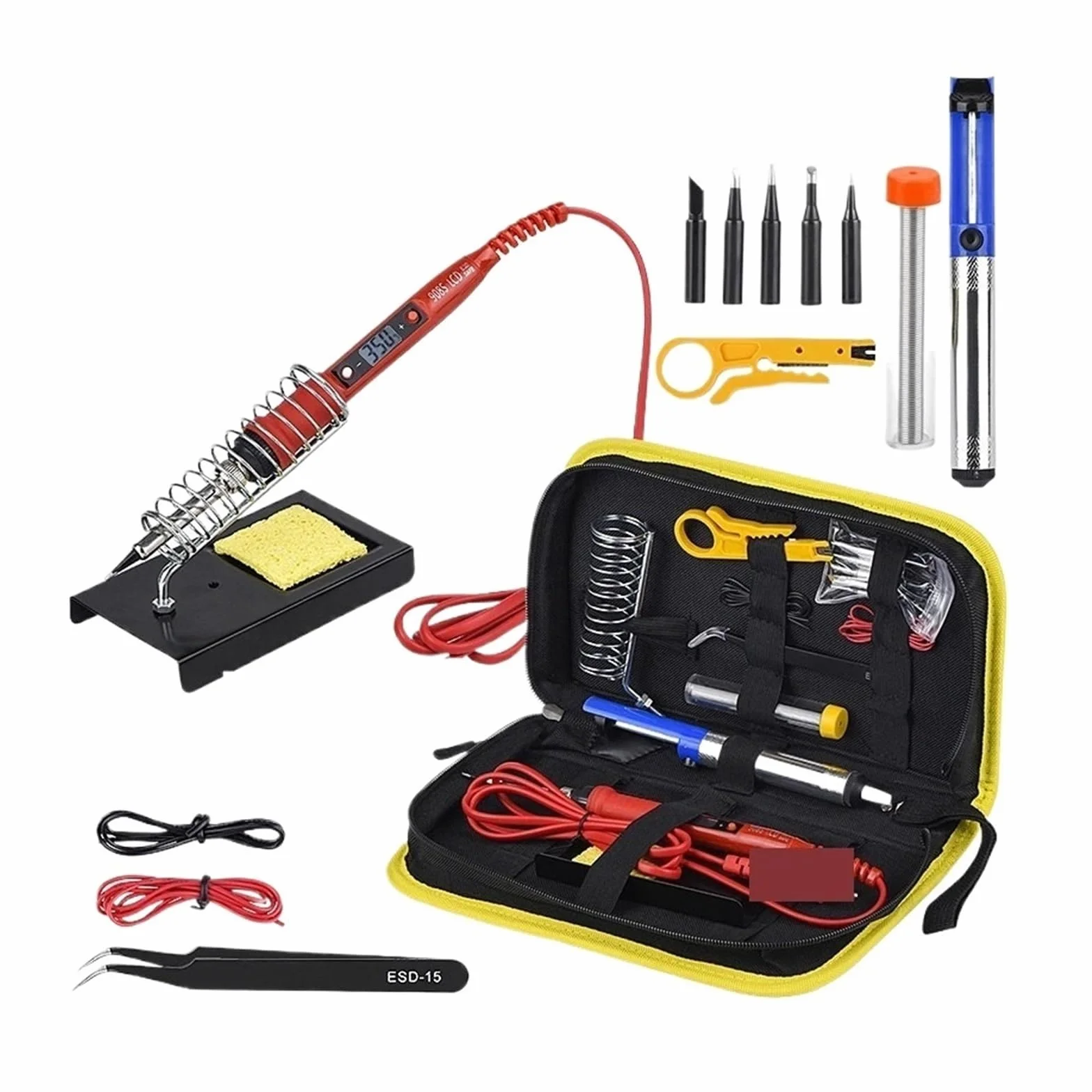 Zestaw Elektryczny Lutownicy 80W Z Regulacją Temperatury Przenośne Narzędzie Spawalnicze Z Wyświetlaczem LCD Drewniany Zestaw Żelazka Do Końcówki Zestawu Diy(Red-02)