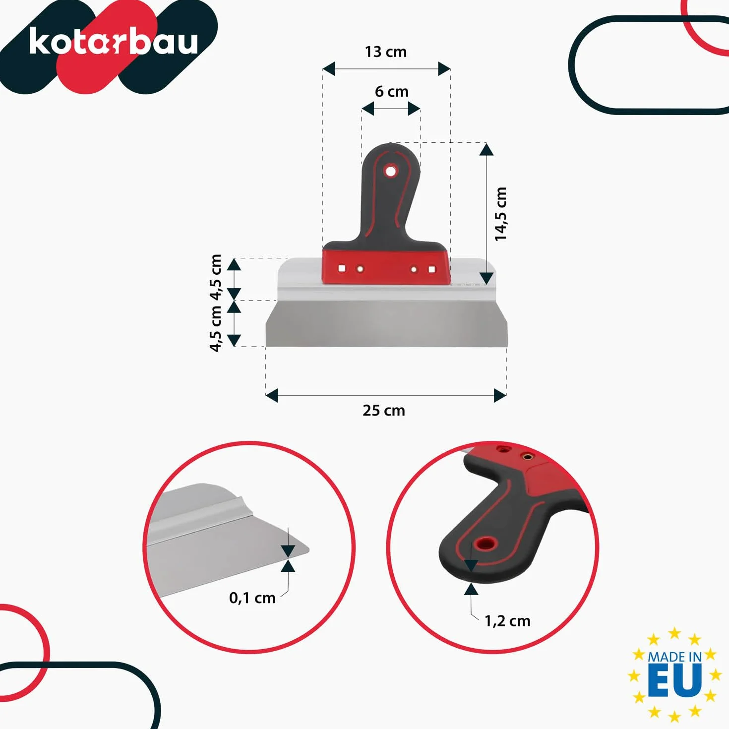 KOTARBAU® szpachla ze stali nierdzewnej do powierzchni, 250 mm, do nakładania masy szpachlowej gipsu, tynku