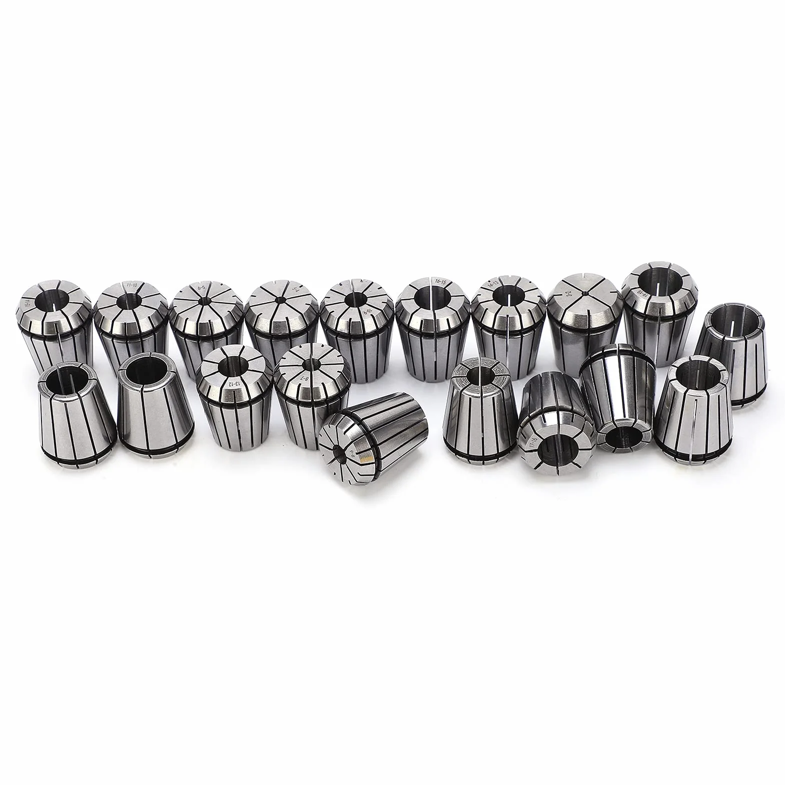 Hyuduo Zestaw Tulei Zaciskowych ER32 19 Sztuk Wysokiej Jakości Zestaw Tulei Zaciskowych ze Stali Węglowej 1065 Zakres 2mm-20mm Tolerancja 0,015mm dla Grawerki Frezowanie Gwintowanie
