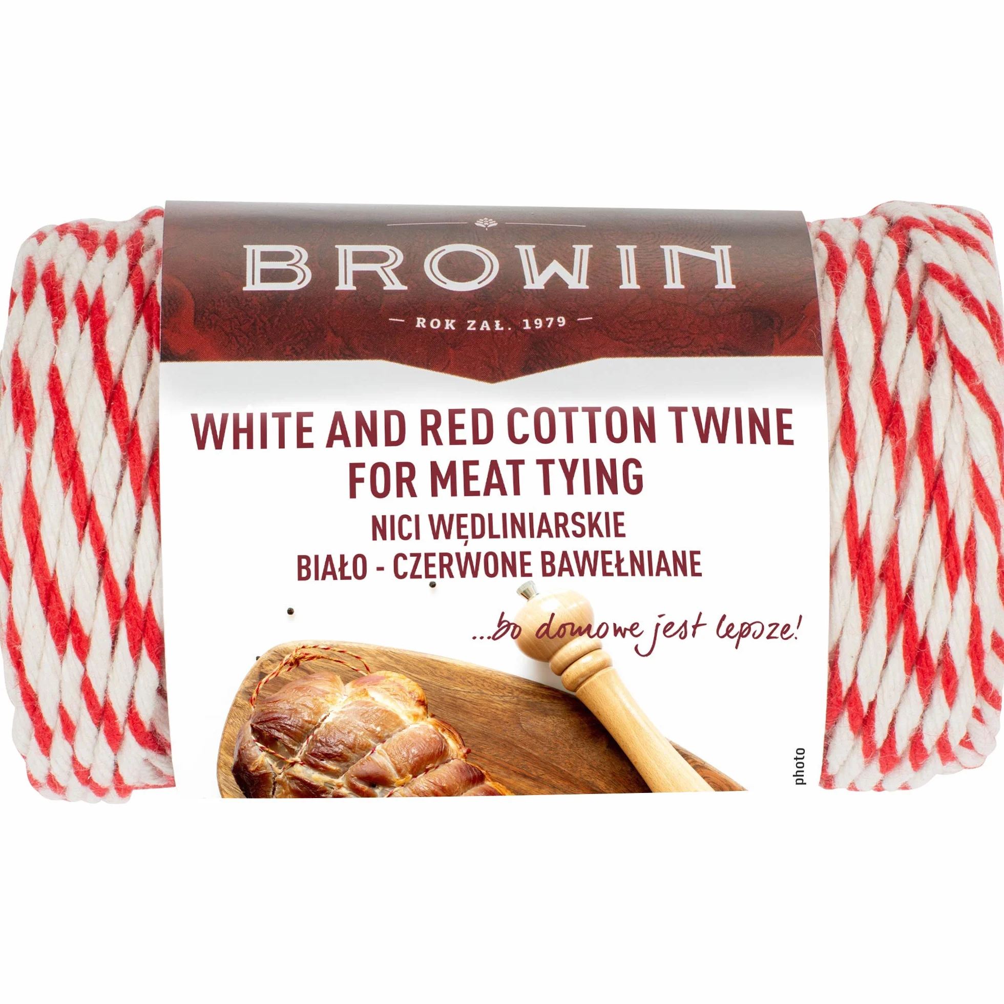 Browin 310205 Biało-czerwone, bawełniane, wytrzymałe nici wędliniarskie do 240°C ok 50 m, 100g