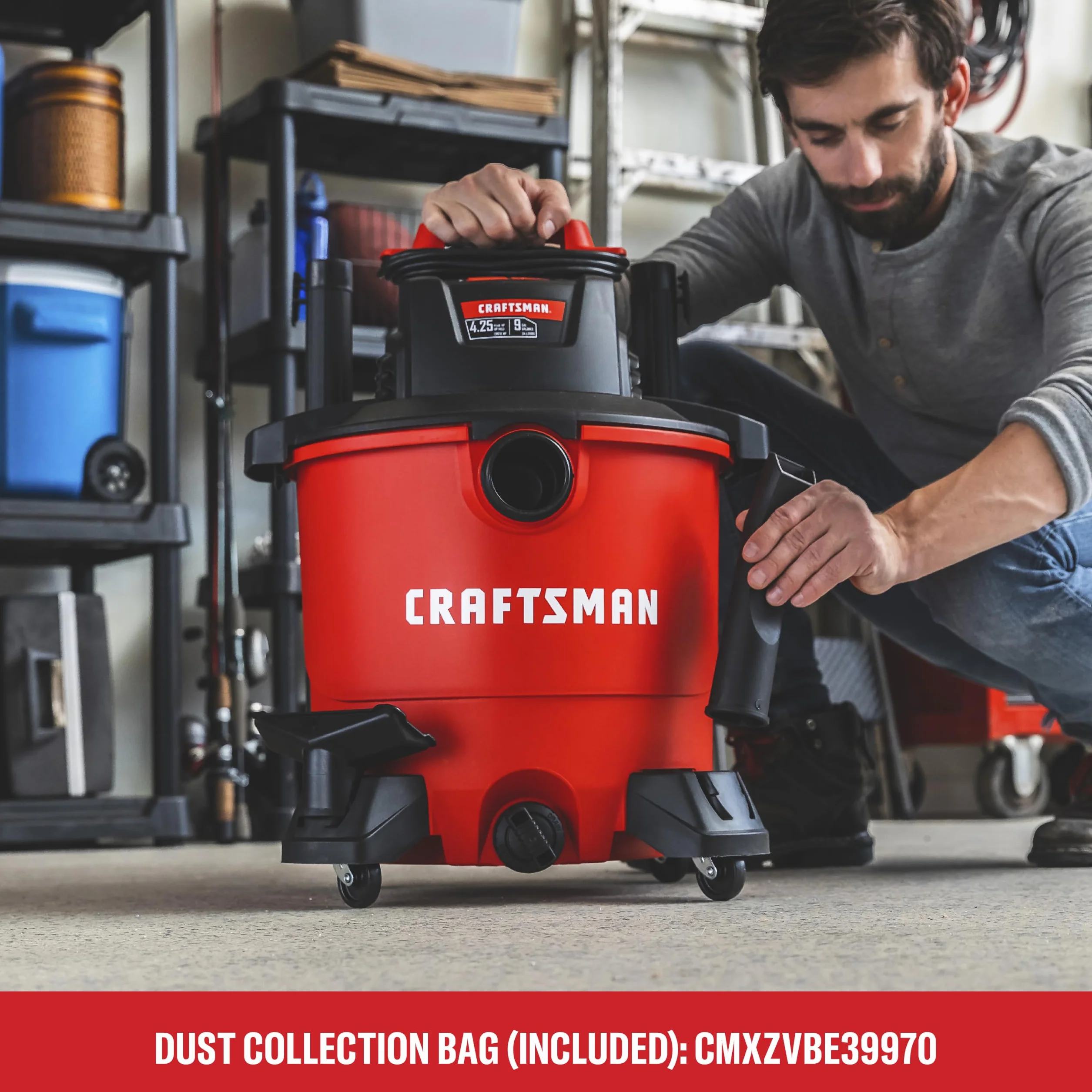 Craftsman CMXEVBE18590 Przenośny odkurzacz ogólnego zastosowania z 3 workami do zbierania kurzu i akcesoriami, kolor czerwony