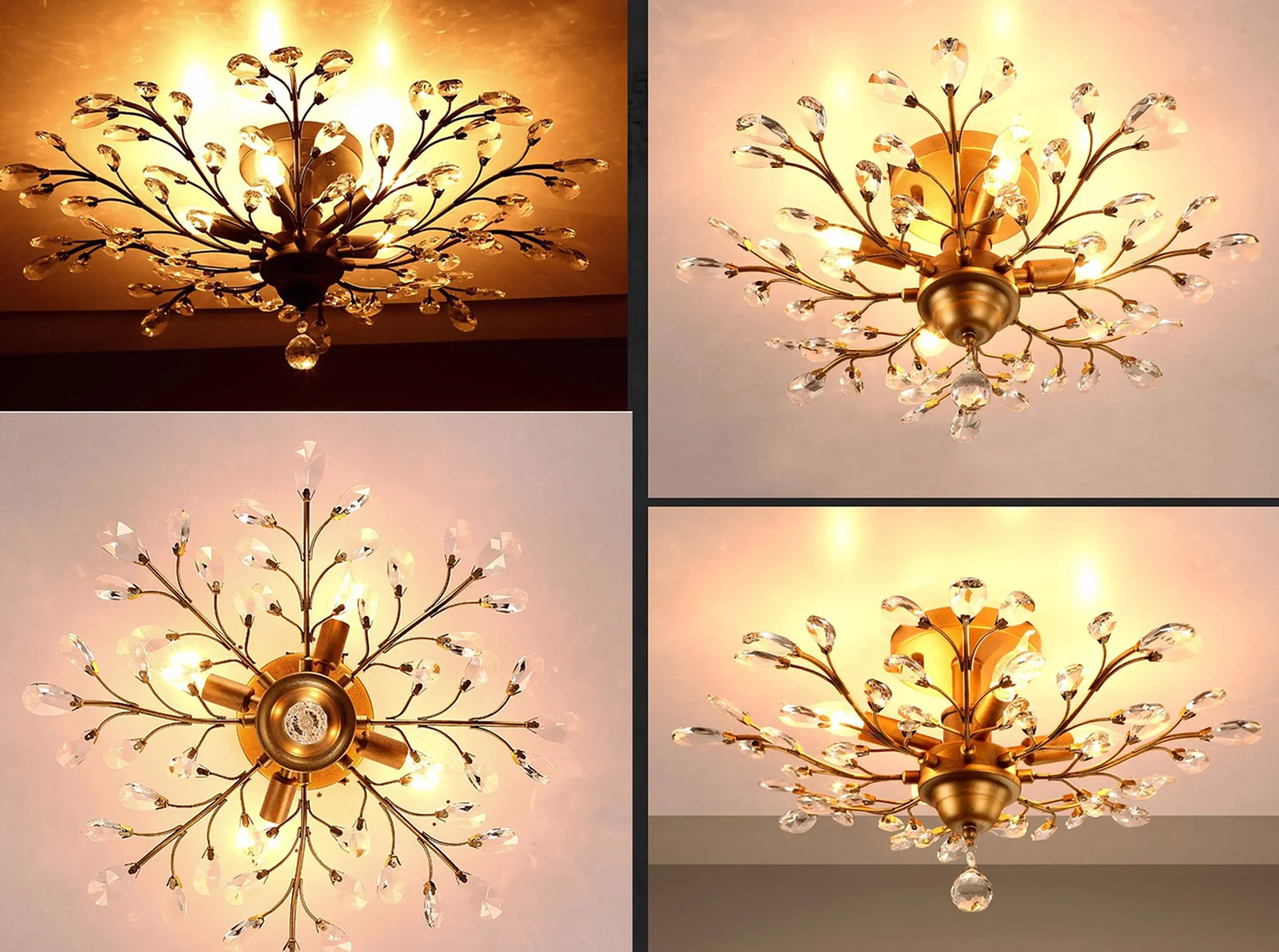 Garwarm 4 światła vintage kryształowe żyrandole lampy sufitowe LED światło kryształowe wiszące oświetlenie sufitowe oprawy oświetleniowe żyrandole oświetlenie do salonu sypialni restauracji ganku żyrandol (złoty)