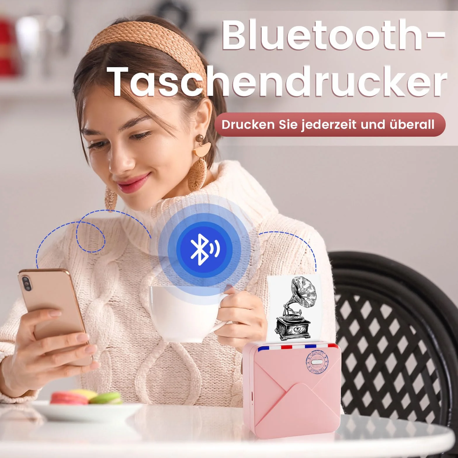 Mini Drukarka Termiczna Bluetooth M02S, Drukarka Fotograficzna do Smartfona, Kieszonkowa