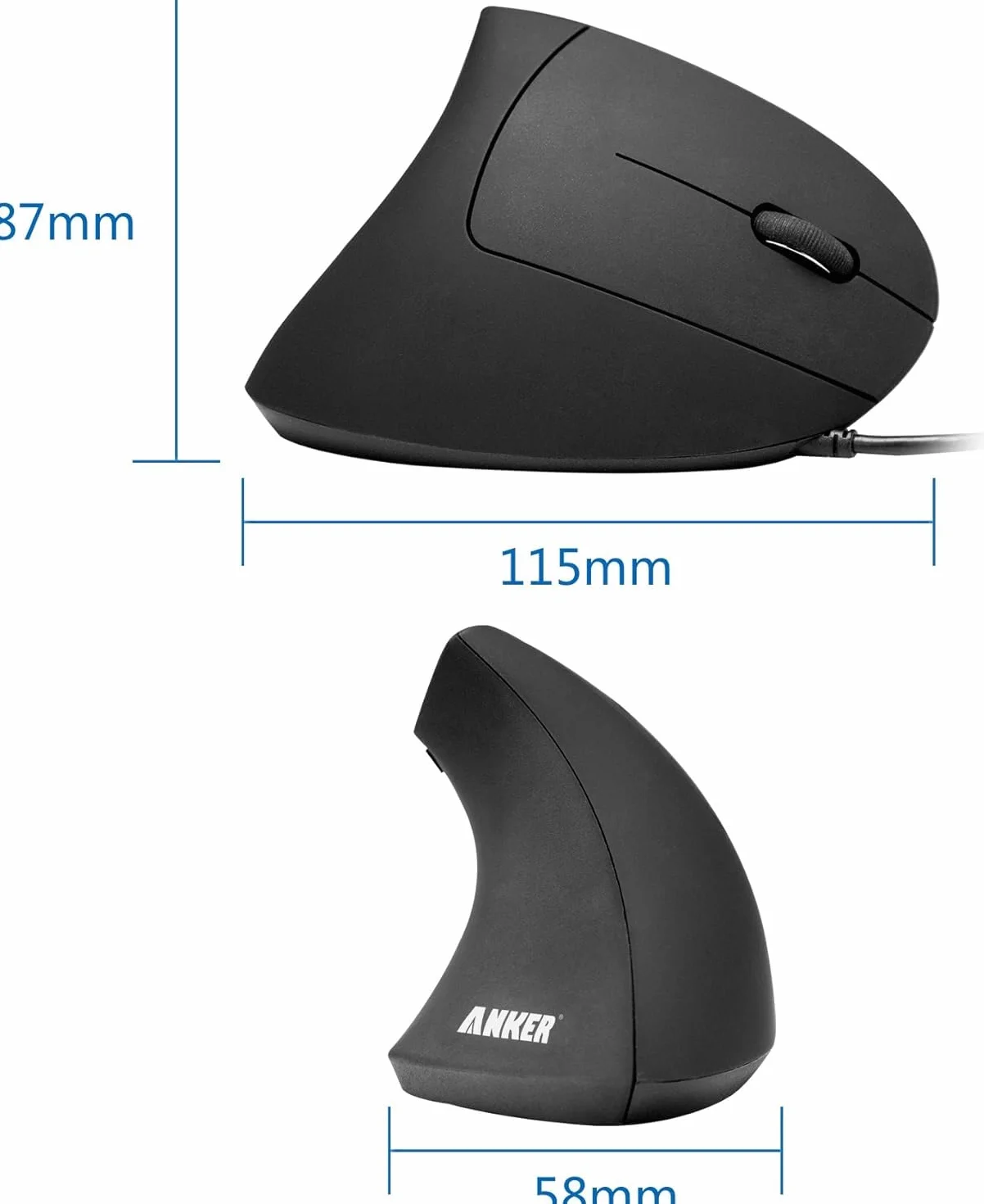 Anker Pionowa mysz ergonomiczna optyczna USB 1000/1600 DPI 5 przycisków