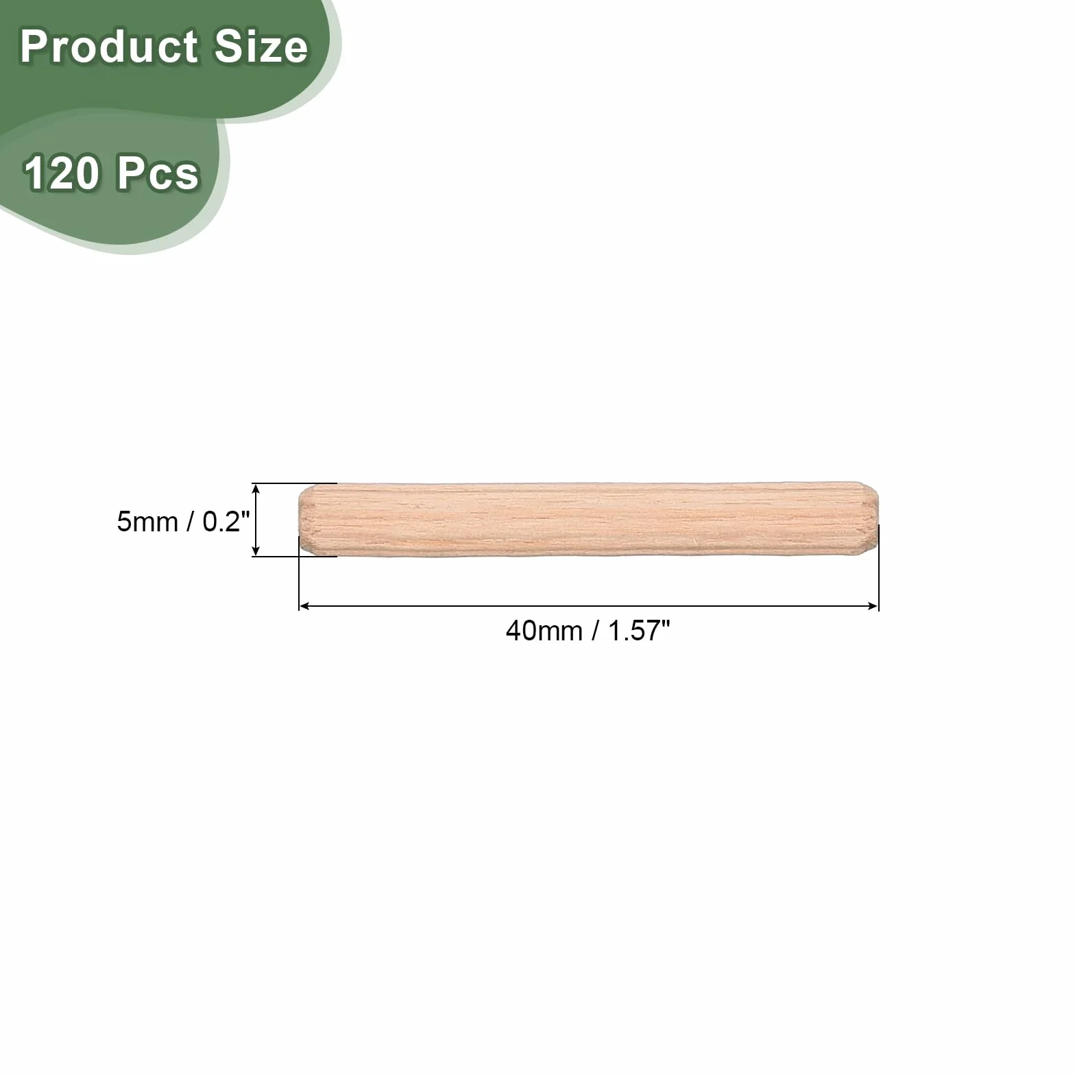 QUARKZMAN 120 szt. kołków drewnianych 5 x 40 mm (0,2 x 1,57) rowkowane skośne końce drewniane kołki do drewna suszonego twardego drewna do obróbki drewna, mebli regałów