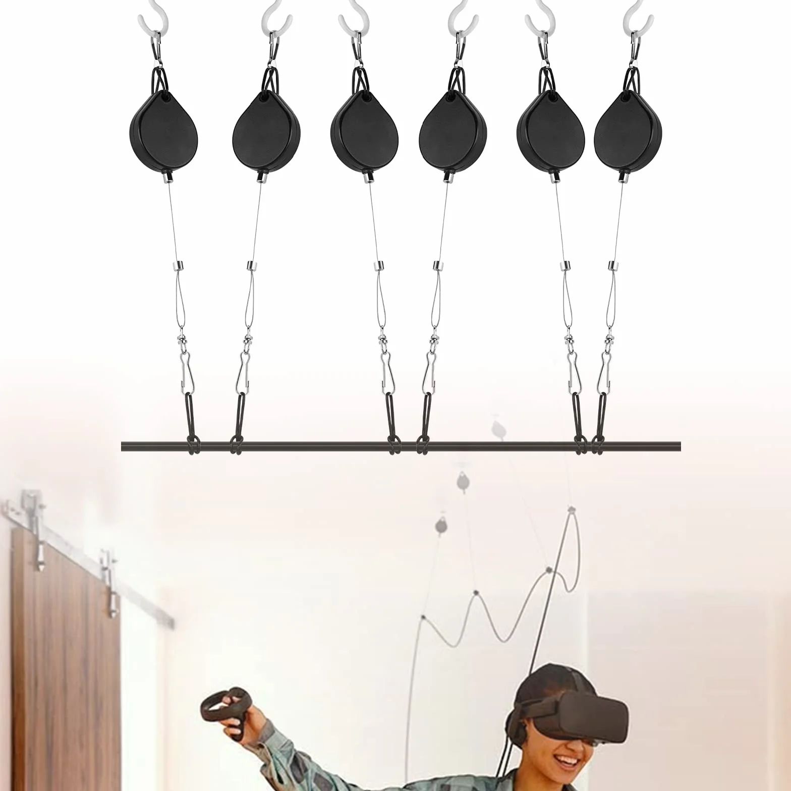 Geekria VR Zarządzanie kablami kompatybilne z Quest 2/Rift S/Valve Index/HTC Vive/Vive Pro/HP Reverb G2/PSVR Akcesoria VR, system chowanych kół pasowych VR bez wierteł 6 paczek