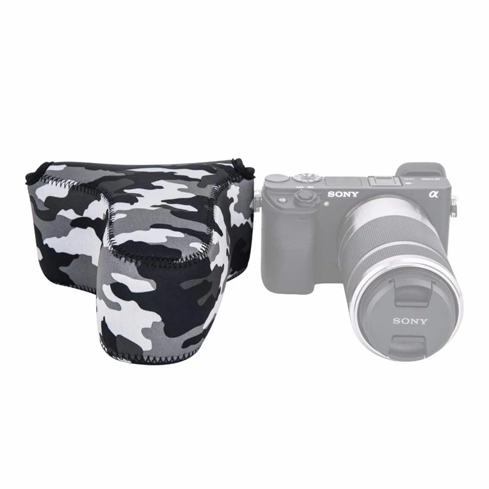 Ultralekki neoprenowy futerał na aparat torba do przechowywania DSLR pokrowiec ochraniacz do Sony A6600 A6500 A6100 A6300 A6400 A5100 NEX-5N +55-210 mm obiektyw Fujifilm X-T30 X-T20 X-T10 Olympus