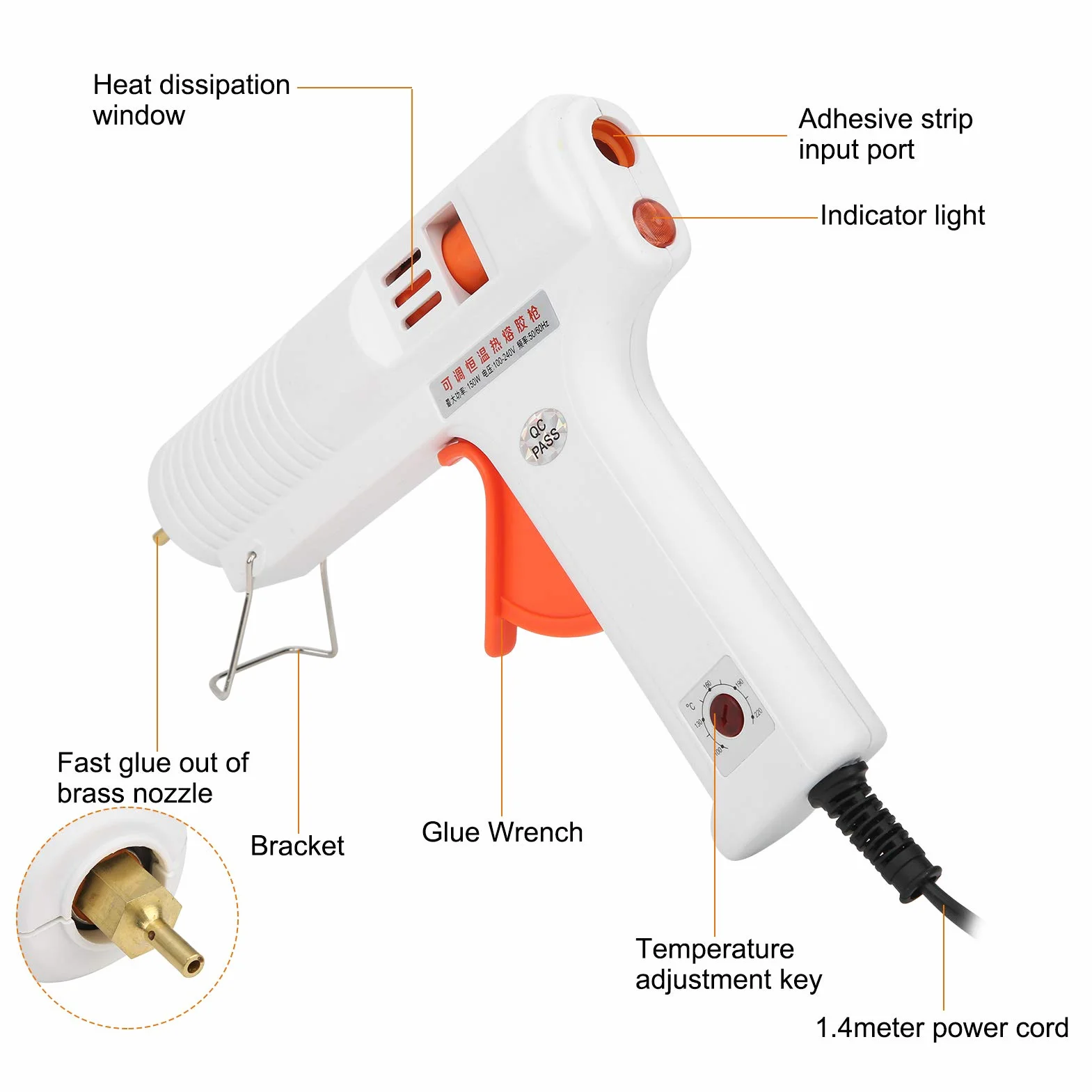 Bezprzewodowy Pistolet do Klejenia na Gorąco, 150 W AC, 100–240 V, Regulowana Stała Temperatura, Klejenie Delikatnych Tkanin, Drewna i Metali, Pistolet do Klejenia na Gorąco do