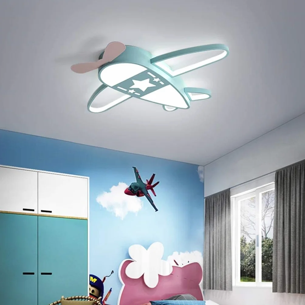 Lampa sufitowa LED do pokoju dziecięcego Klosz samolotu z kreskówkową grafiką Ściemnialna z pilotem Lampa sufitowa z akrylu do pokoju dziecięcego Sypialnia, salon Oświetlenie miętowo-zielone Żyrandol(