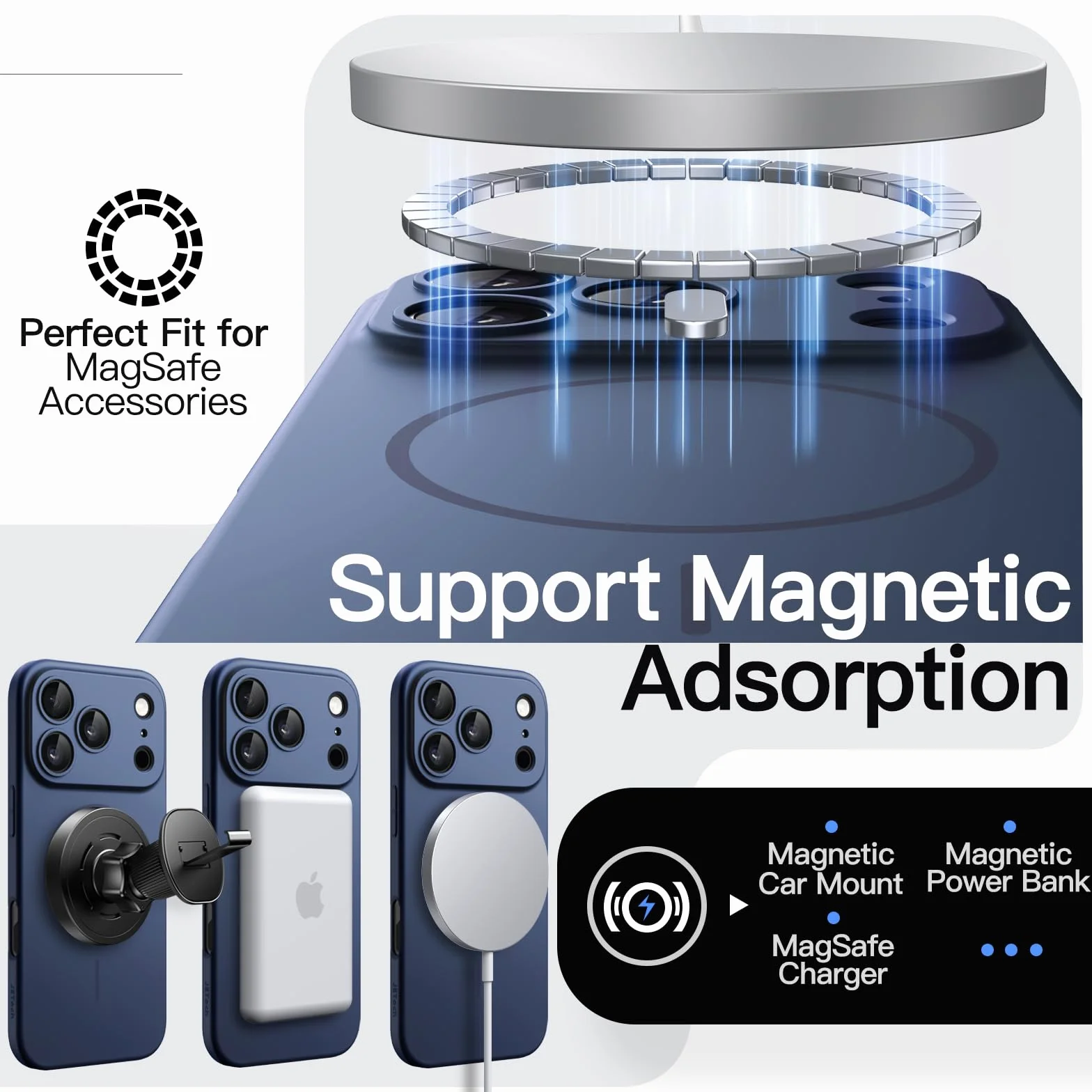 JETech Magnetyczne Szczupły Etui dla iPhone 17 Pro 6,3 Cala, Kompatybilne z MagSafe, Ultracienkie Minimalistyczne Osłona Telefon z Matowe i Pełną Ochroną Obiektywu Aparatu (Ciemnoniebieski)