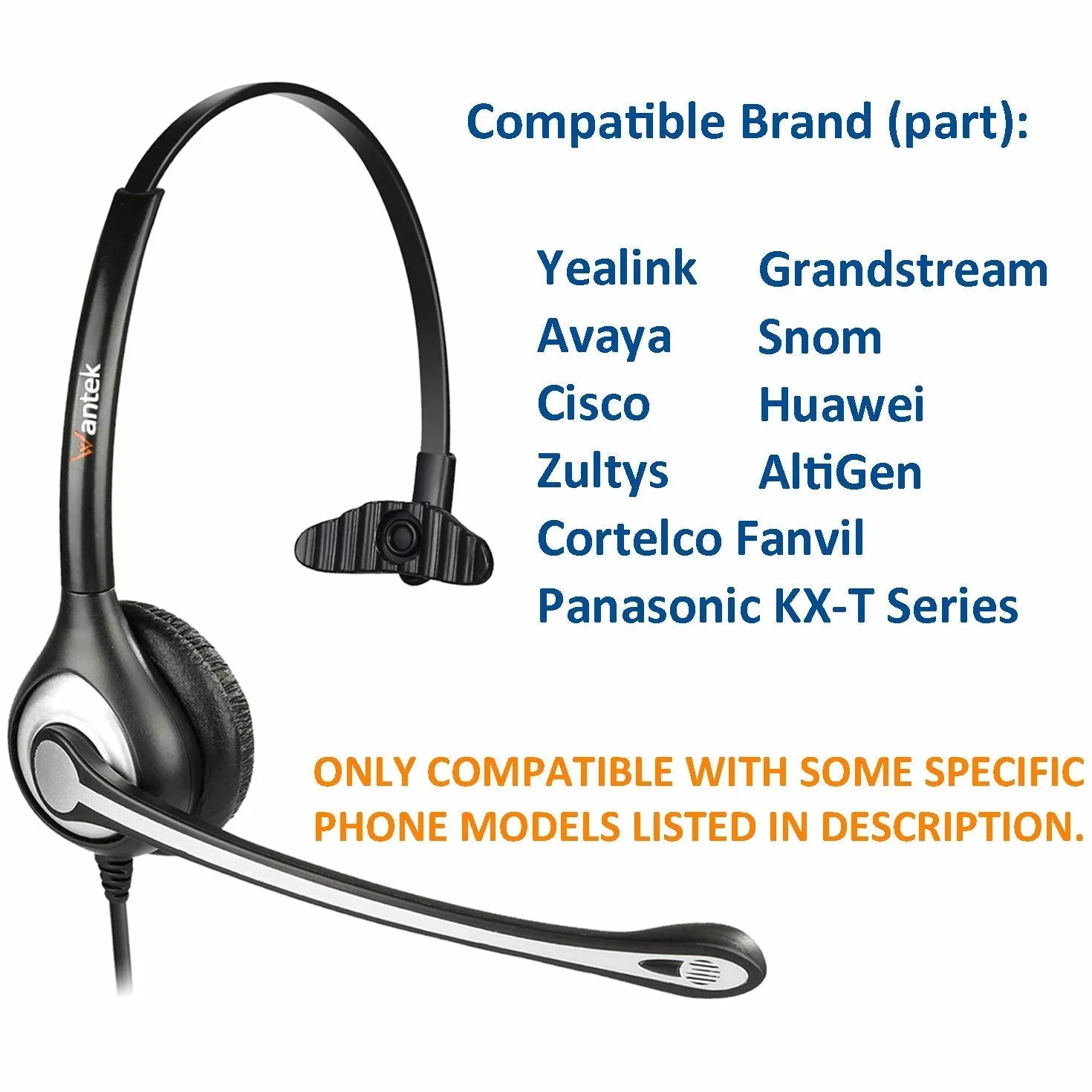 Wantek Przewodowy zestaw słuchawkowy do telefonu biurowego z redukcją szumów RJ9 Yealink T19P T23G T42S Grandstream GXP1625 Avaya 1608 9608G Cisco 7905