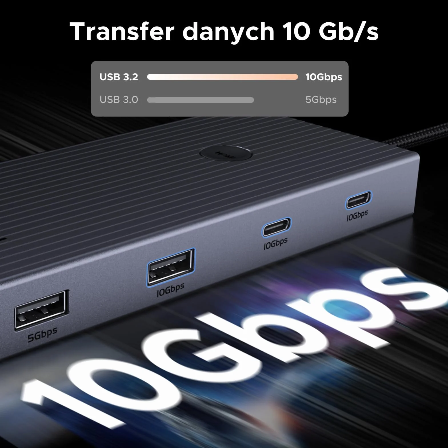 UGREEN Revodok Pro 1091 koncentrator USB C 10 Gbps 4K HDMI Gigabit Ethernet USB 3.2 czytnik kart SD/TF PD 100 W