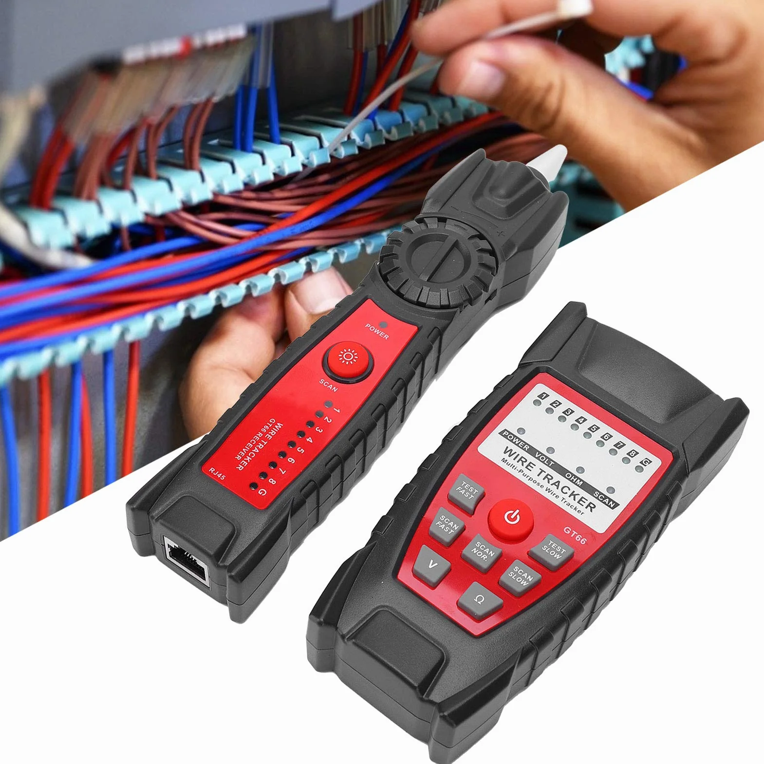 Wykrywacz przewodów, wielofunkcyjny tester kabli RJ1/RJ45 Kable sieciowe łatwo przetestowane do detektora kabli