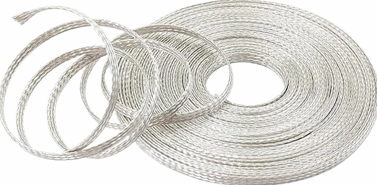 Płaski kabel z oplotem miedzianym, Ekranowanie elektromagnetyczne, posrebrzana, miedziana tuleja, odporna na korozję, teleskopowa siatka pleciona