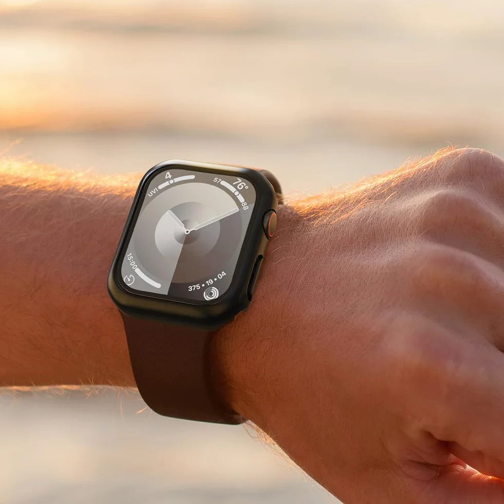 Etui ochronne do Apple Watch SE2/SE/6/5/4 44 mm, twarde z poliwęglanu ze szkłem hartowanym, 2 czarne