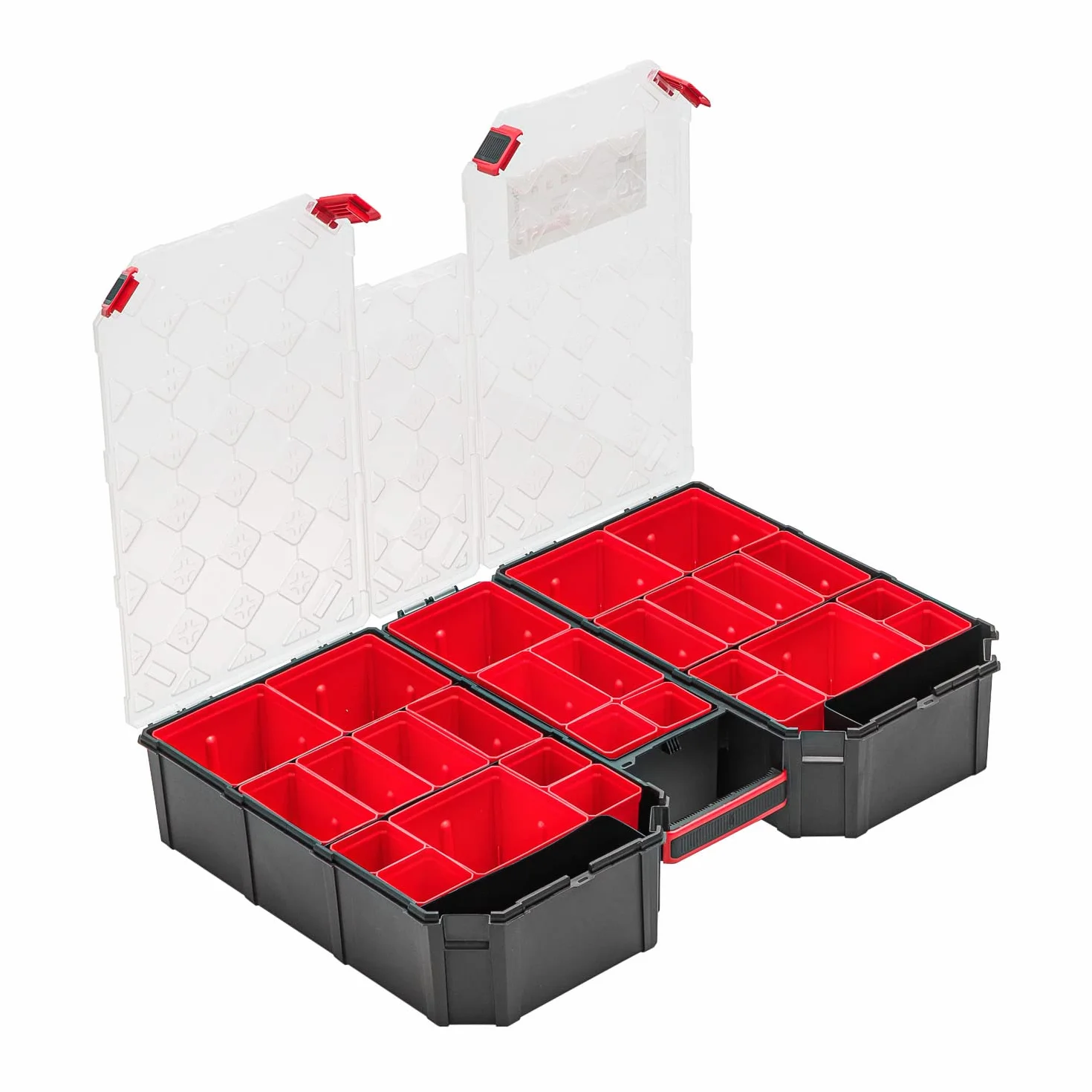 3 x modułowa skrzynka asortymentowa XXL – 390 x 577 x 105 mm – magazynek na małe części skrzynka do sortowania z przezroczystą pokrywą, walizka do sortowania, skrzynka na narzędzia, skrzynka na asortyment, skrzynka z wyjmowanymi przegródkami