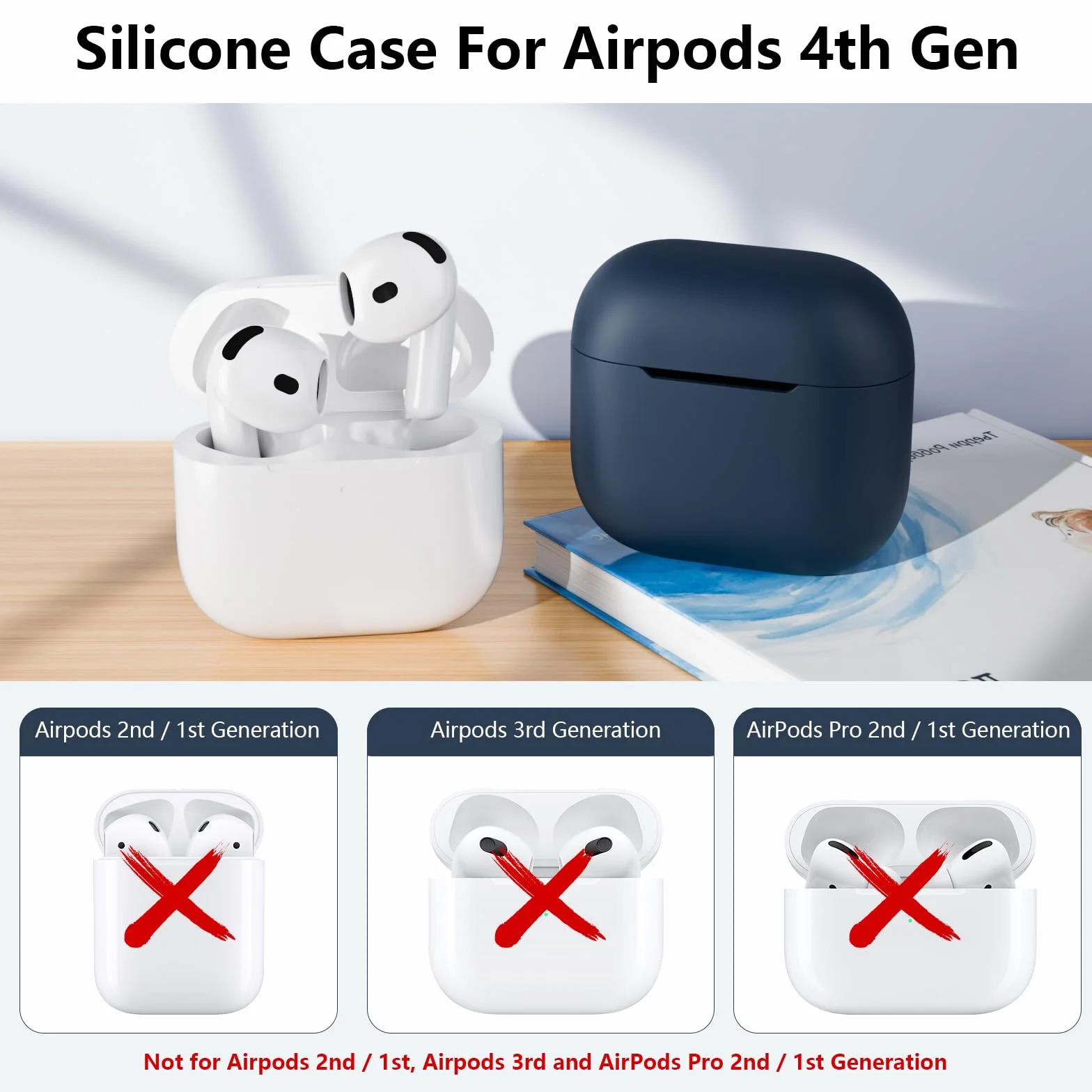 Etui na AirPods 4. generacji, ochronne etui silikonowe, ultracienkie, miękkie, odporne na wstrząsy, widoczna przednia dioda LED (ciemnoniebieski)