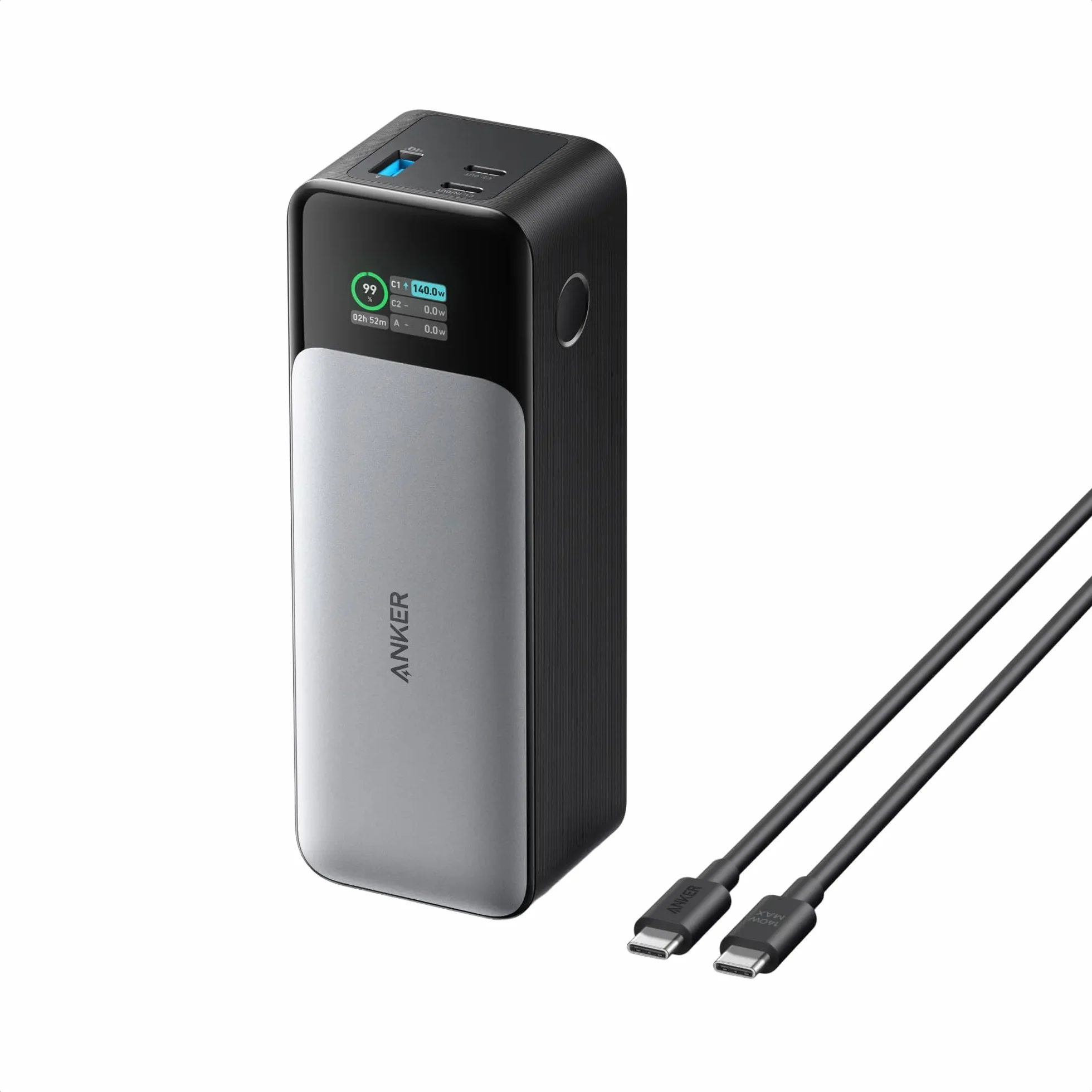 Anker PowerCore 737 Powerbank 24 000 mAh, zewnętrzna bateria z 3 portami, moc 140 W, wyświetlacz cyfrowy, kompatybilny z iPhone 13 serii Samsung, MacBook, Dell, AirPods i innymi