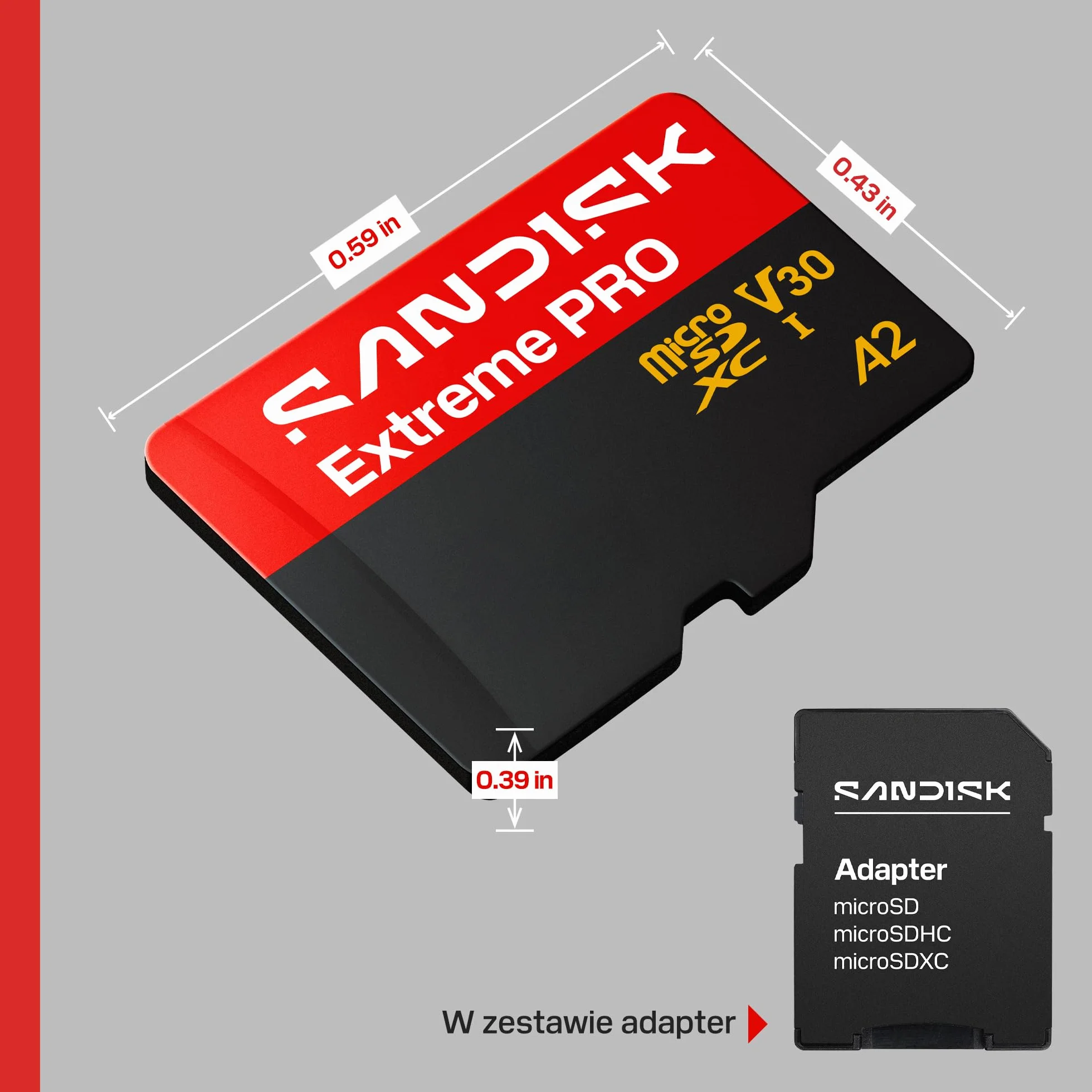 SANDISK Extreme PRO microSD Karta UHS-I + SD Adapter, 256 GB (prędkość odczytu do 250 MB/s i prędkość zapisu do 170MB/s, 5K, 3K, 4K UHD, C10, V30, U3, A2)