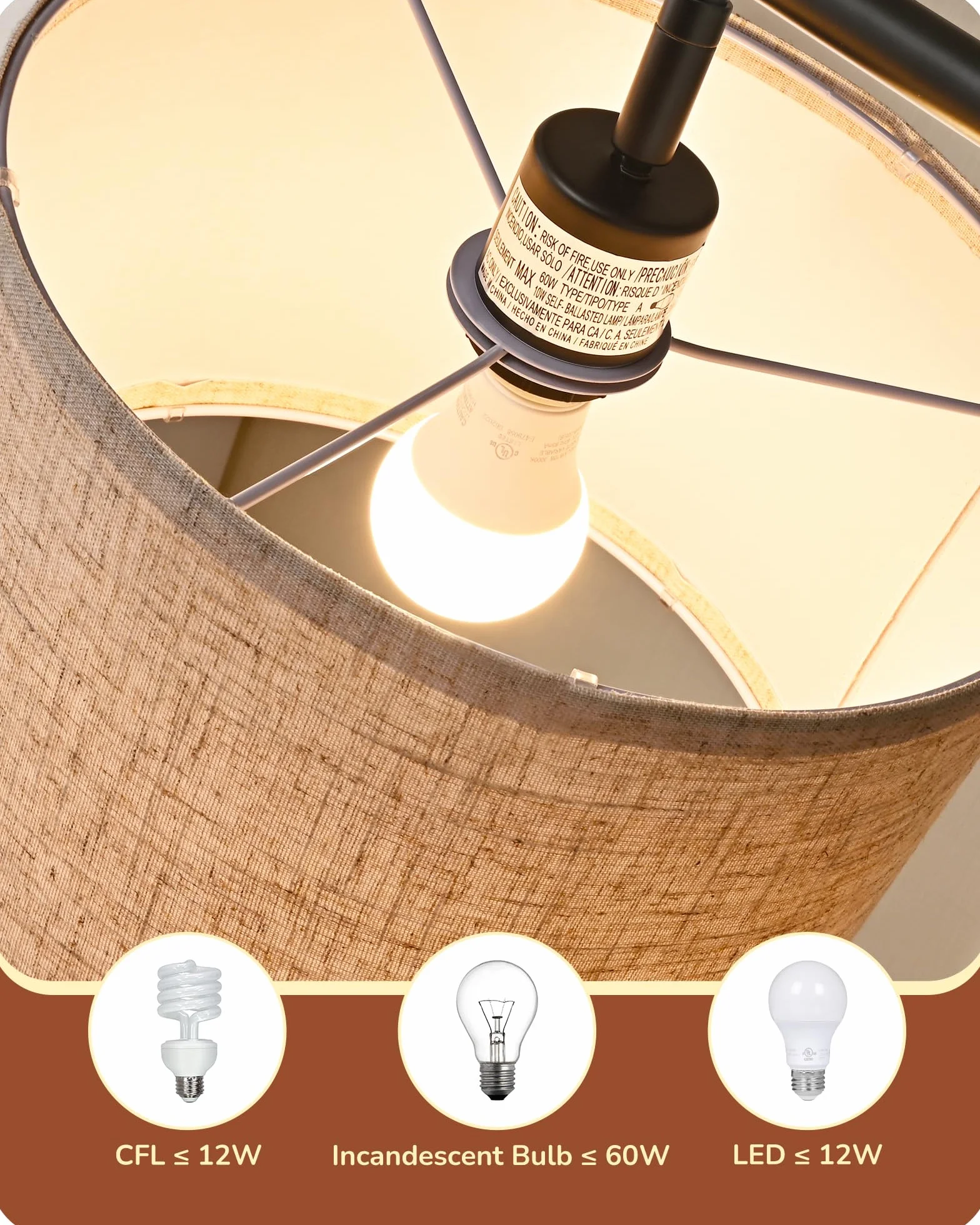 EDISHINE Lampa stojąca do salonu, lampa łukowa z beżowym lnianym kloszem, gniazdo E27, 160 cm, czarna lampa podłogowa z regulowanym kloszem, do sypialni, pokoju dziecięcego