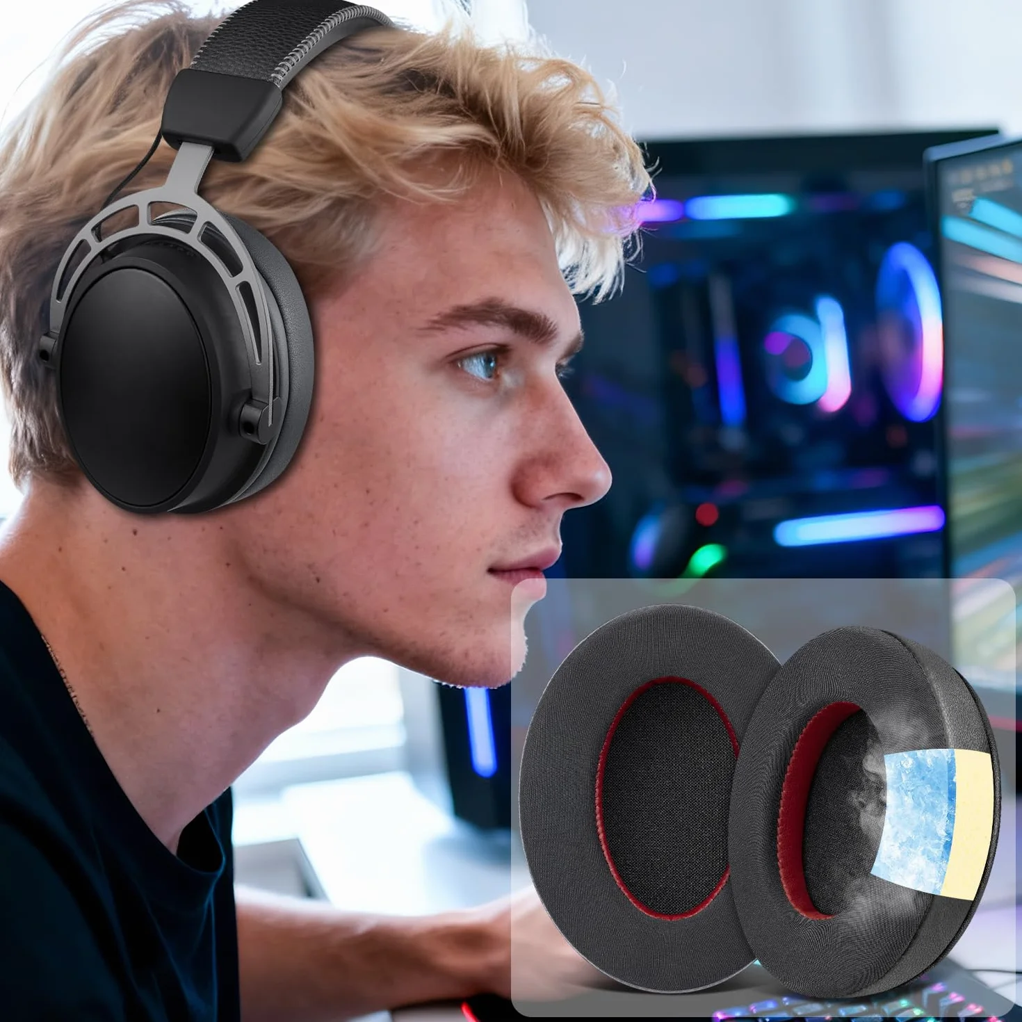 SOULWIT Żel chłodzący nauszniki do HyperX Cloud 2/3/1/Alpha/Flight/Stinger/Stinger2/Core/Pro, CloudX Stinger/Flight