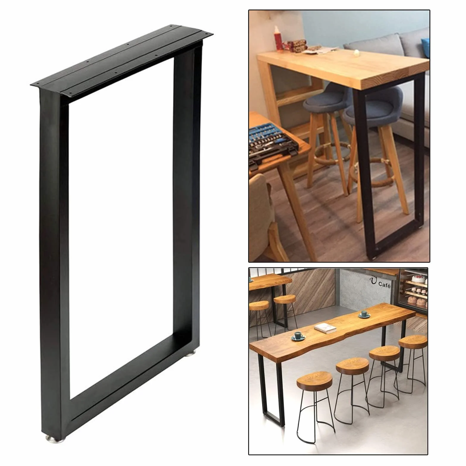 Regulowane metalowe nogi stołowe, antypoślizgowe i odporne na zużycie, do jadalni, baru i stolików kawowych (czarne, 40 * 100 cm/15,7 * 39,4 cala)
