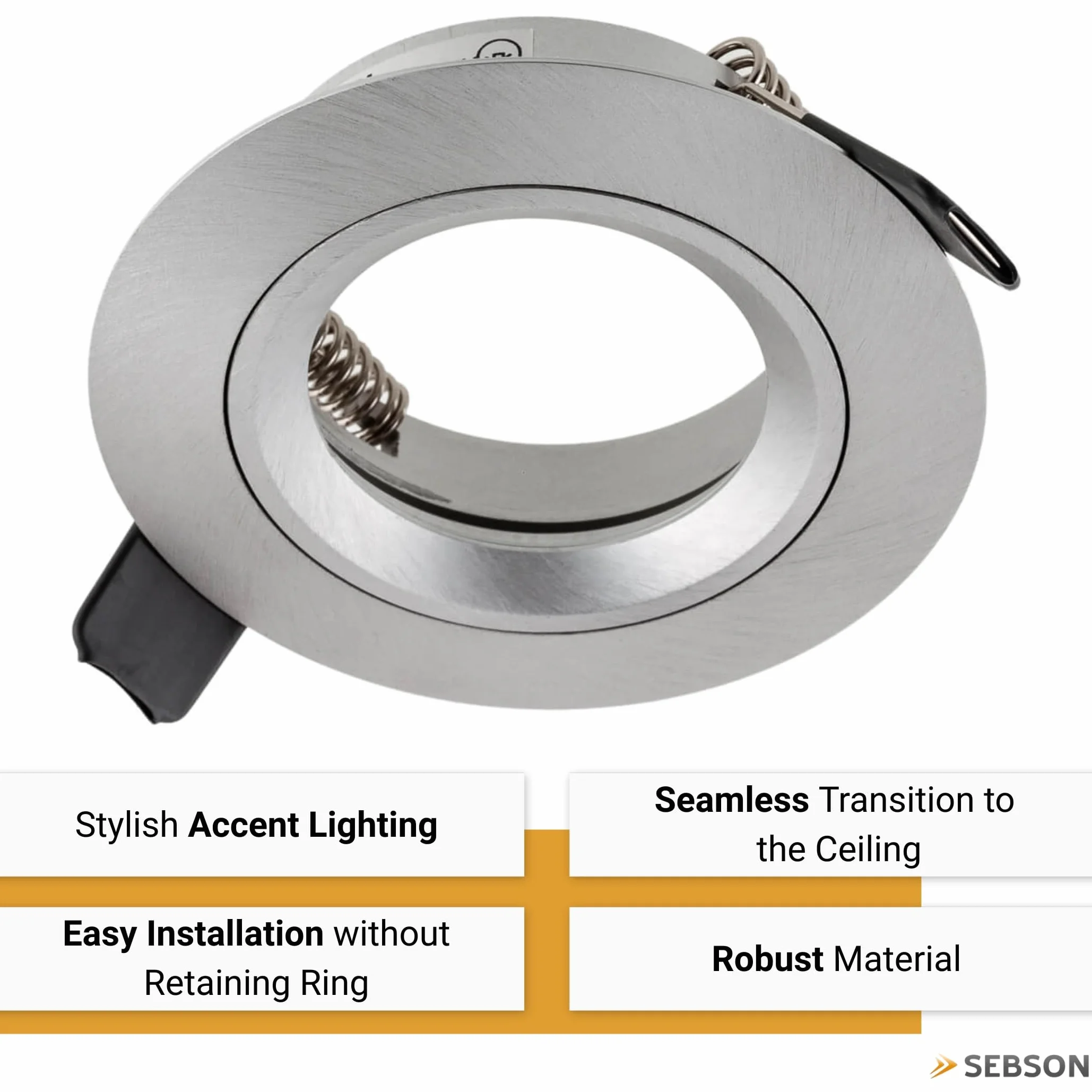 SEBSON Reflektor do zabudowy okrągły szczotkowane aluminium, rama montażowa średnica otworu 65 mm, sufit spot z oprawą GU10 do LED/halogenów
