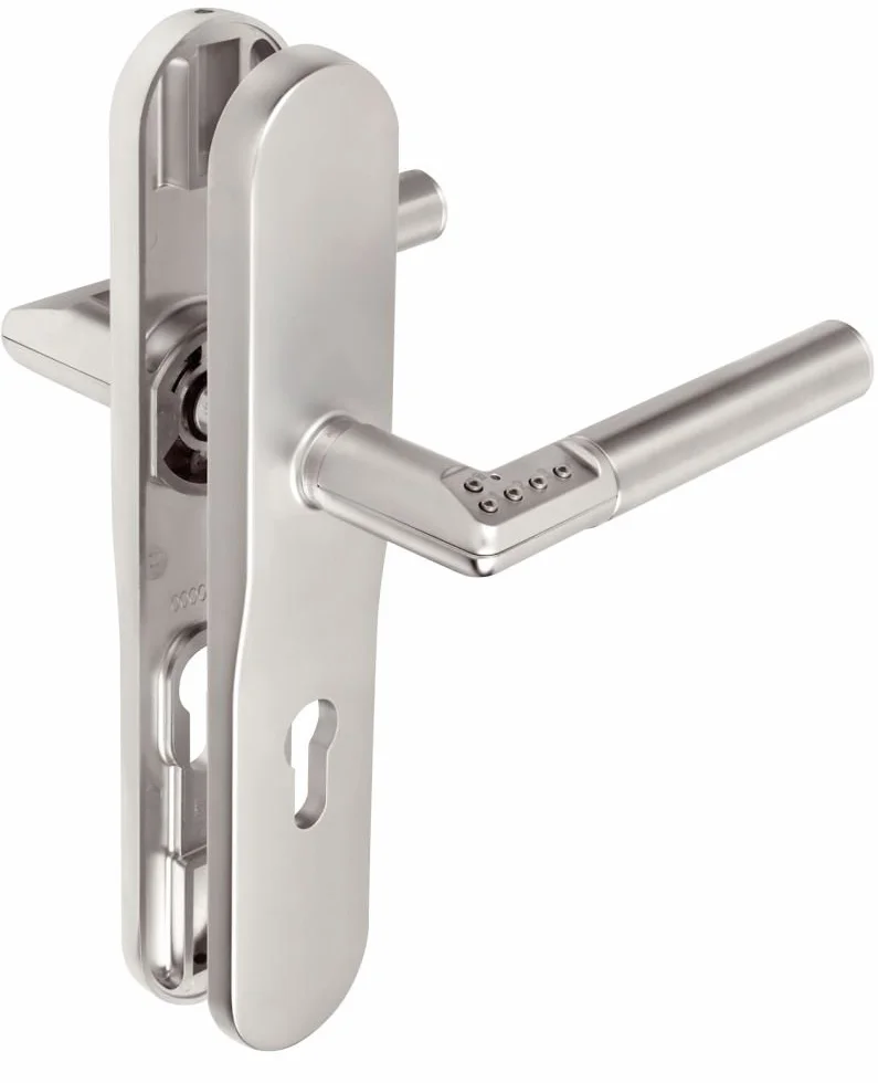 TESA elektroniczna klamka Code Handle z klawiaturą numeryczną do drzwi wewnętrznych, długi szyld z otworem na klucz 72 mm, prawa, matowy chrom