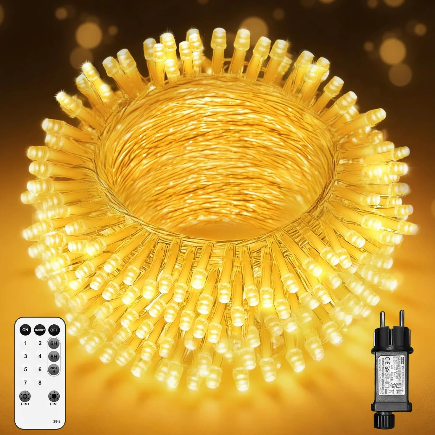 Macchiatto Zewnętrzne i wewnętrzne lampki świetlne 10M 100LED z miniaturą, 8 trybów oświetlenia, Funkcja pamięci, Szczelność IP44, do dekoracji domu, Nowego, Ogrodu, Małżeństw i Uroczystości