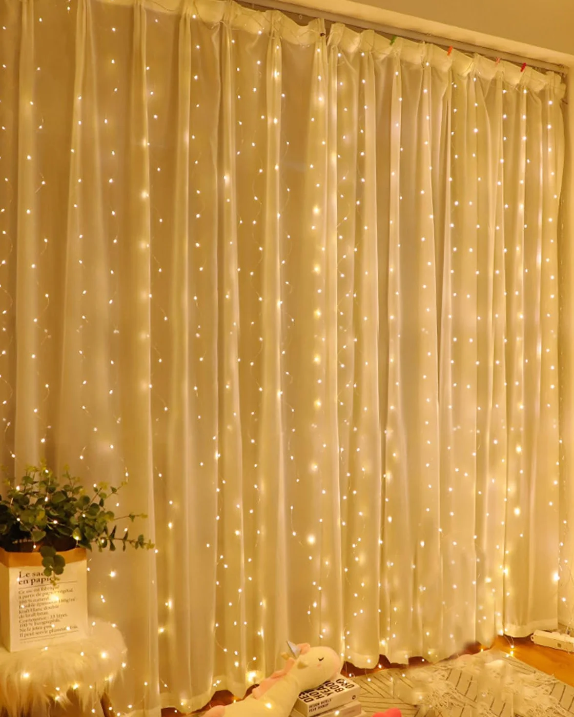 Kurtyna świetlna, ciepła biel, 200 LED, 2 x 2 m, łańcuch świetlny LED, kurtyna świetlna, na Boże Narodzenie, wesele, okno, ścianę, pokój, imprezę, dekoracja
