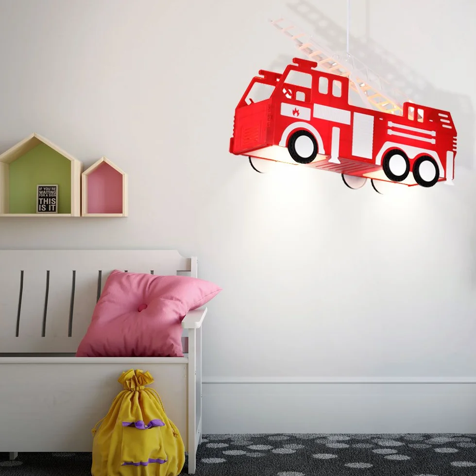 GLOBO Straż pożarna samochodowa lampa wisząca czerwona lampa wisząca lampa dziecięca pokój zabaw oświetlenie 15726