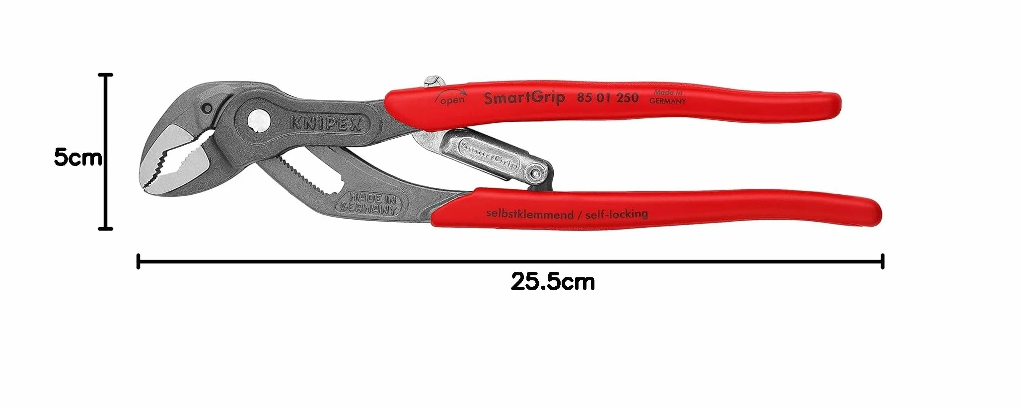 KNIPEX SmartGrip Szczypce do rur z regulacją automatyczną fosforanowana, szara z nasadkami z tworzywa sztucznego 250 mm, 85 01 250