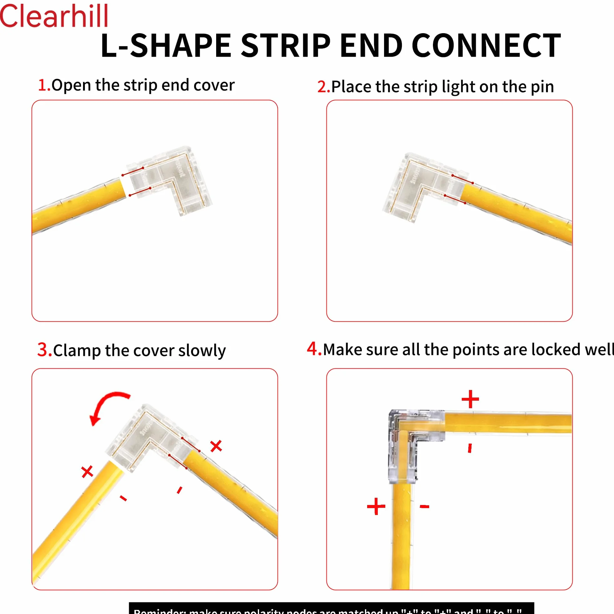 5mm 2Pin 10Packs Przezroczyste bezlutowe L-Shape COB LED Strip Connectors, 90 ° prostokątne połączenia narożne do 5V 12V 24V jednokolorowe światła LED Strip, bezproblemowe połączenie