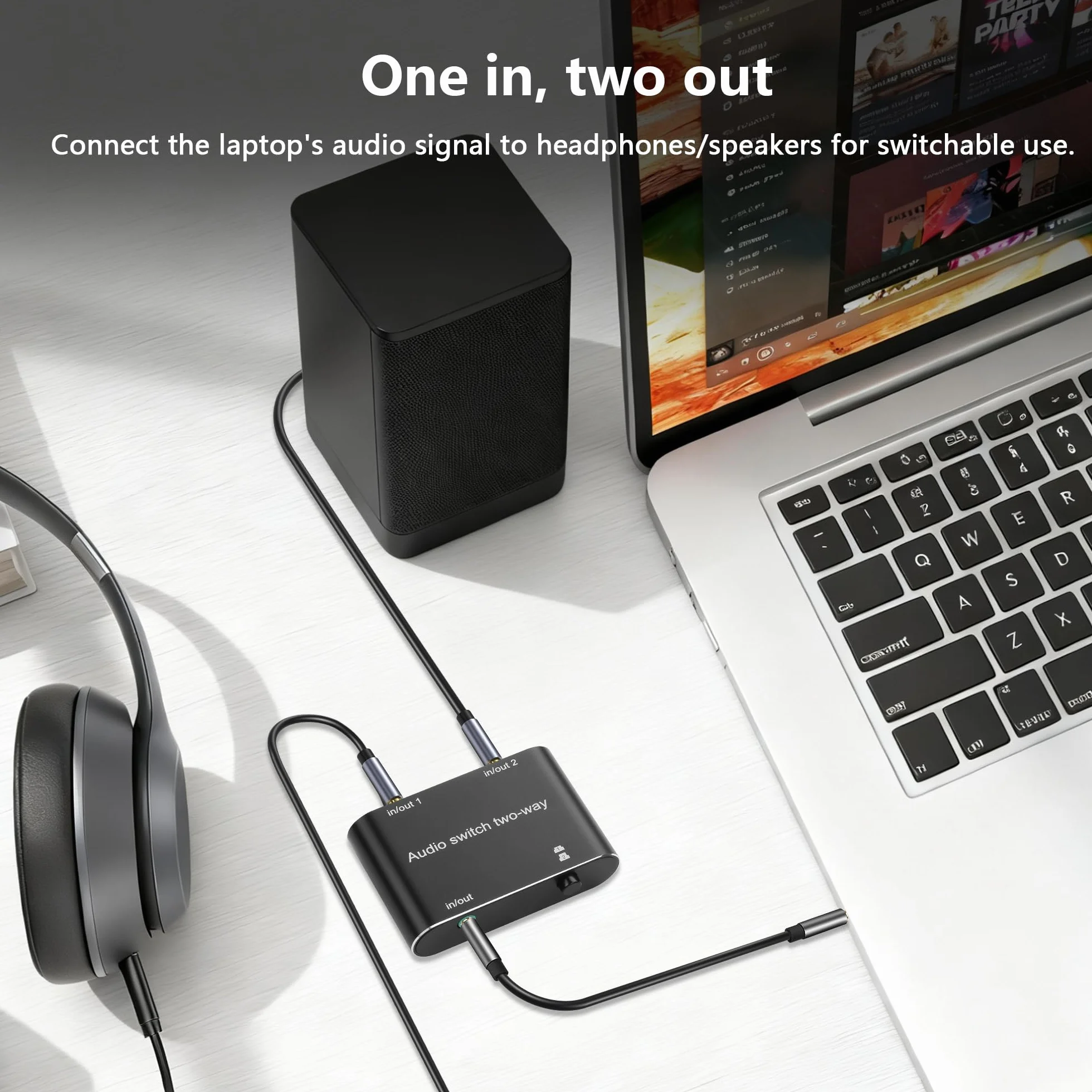 GINTOOYUN Przełącznik audio 3,5 mm, 1 wejście 2 wyjścia lub 2 wejścia 1 wyjście, 3,5 mm, audio stereo, do komputerów stacjonarnych, laptopów, telefonów komórkowych, słuchawek itp