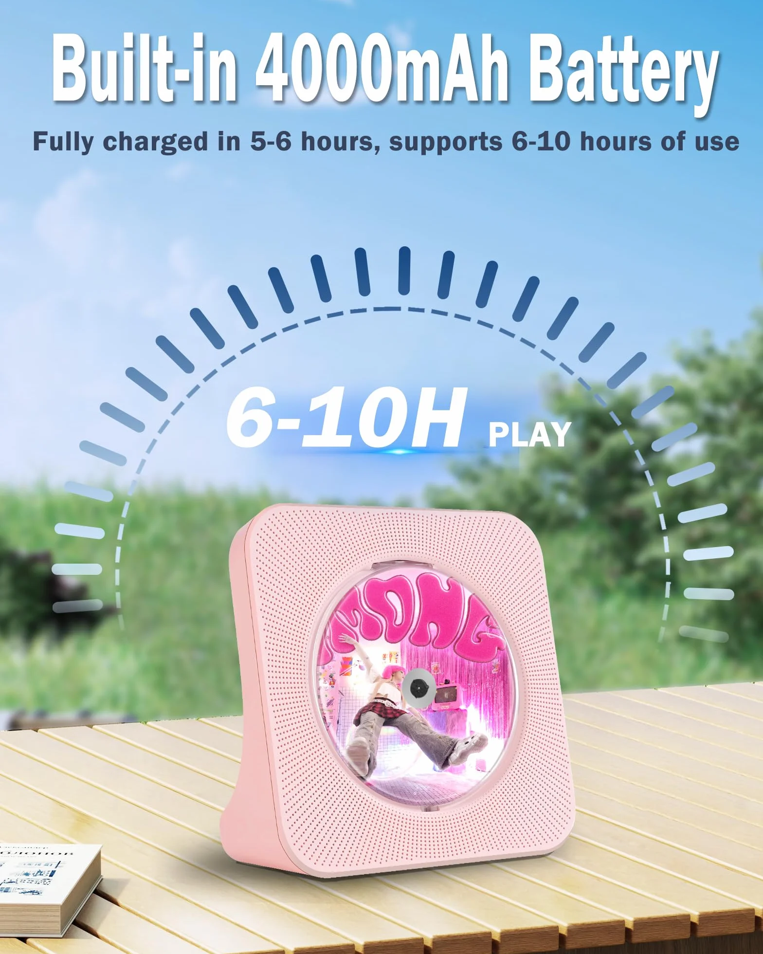 Przenośny odtwarzacz CD HIFI Bluetooth 4000 mAh pilot Sleep Timer radio FM USB