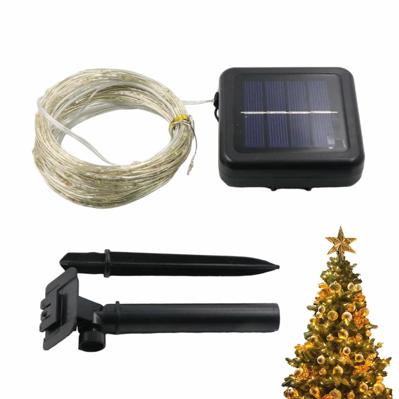 Łańcuchy świetlne, zasilane energią słoneczną – drut miedziany, 8 trybów pracy, solarny łańcuch świetlny do użytku na zewnątrz, wodoszczelny, zasilany energią słoneczną, wodoszczelny łańcuch