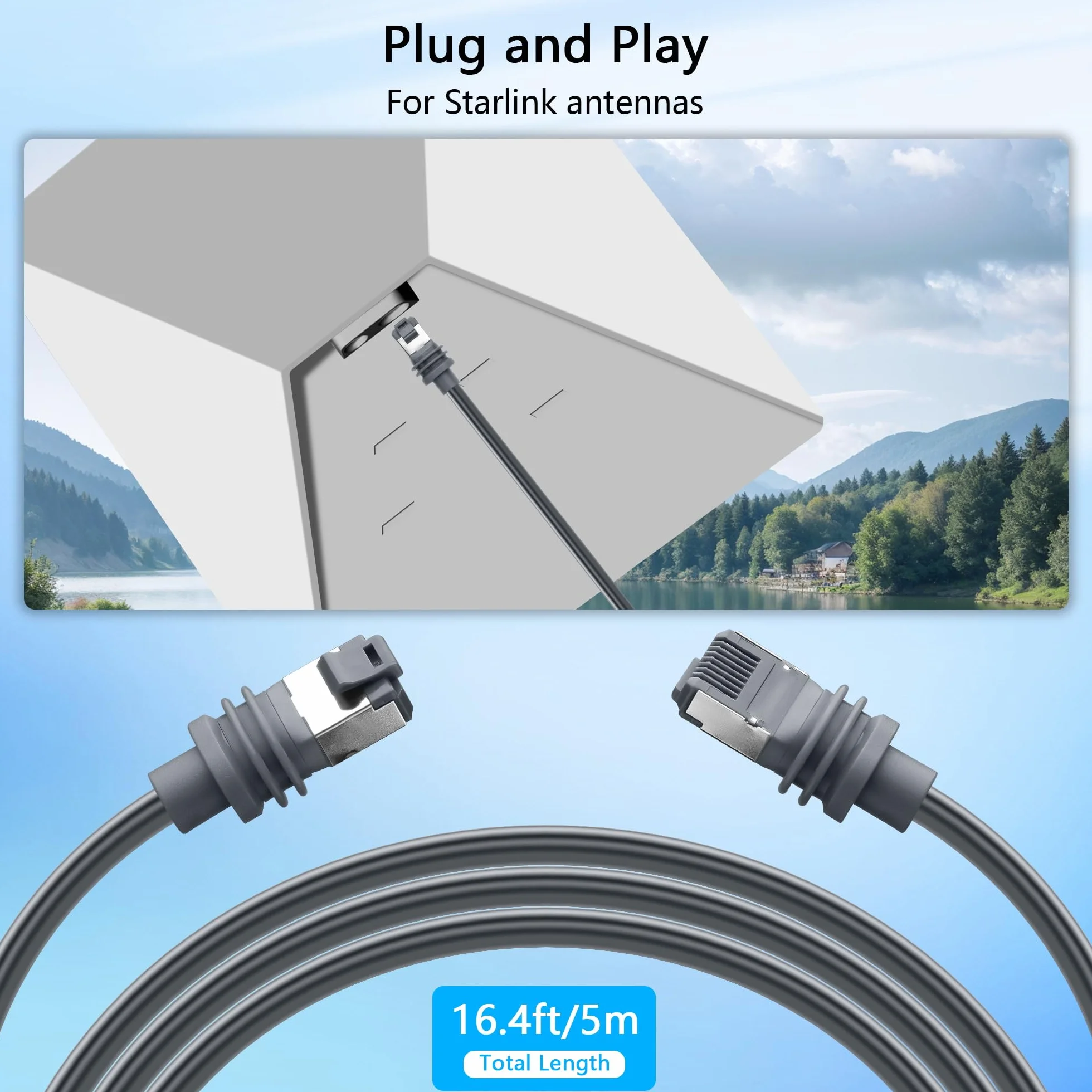 Kabel Ethernet RJ45 Starlink 5 m CAT6 wodoodporny przedłużacz męski na męski