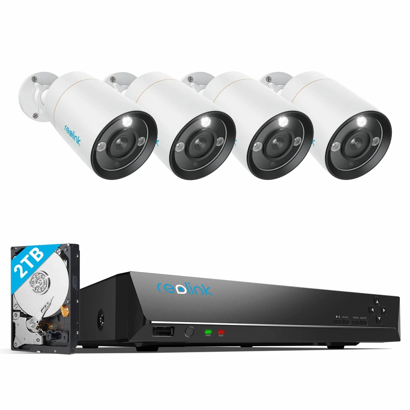 Reolink 12MP System kamer CCTV PoE, 4szt 12MP H.265 Kamery zewnętrzne kuloodporne, detekcja osób/pojazdów, 2-kierunkowa komunikacja, oświetlenie, 8CH NVR z 2TB HDD, nagrywanie 24/7, RLK8-1200B4-A