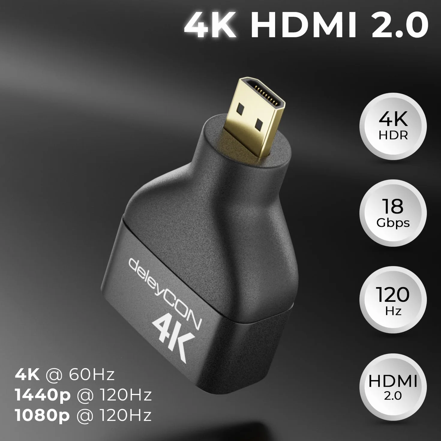 deleyCON Adapter Micro HDMI Aluminium 4K@60Hz 2K@120Hz UHD HDMI 2.0 18 Gb/s Czarny