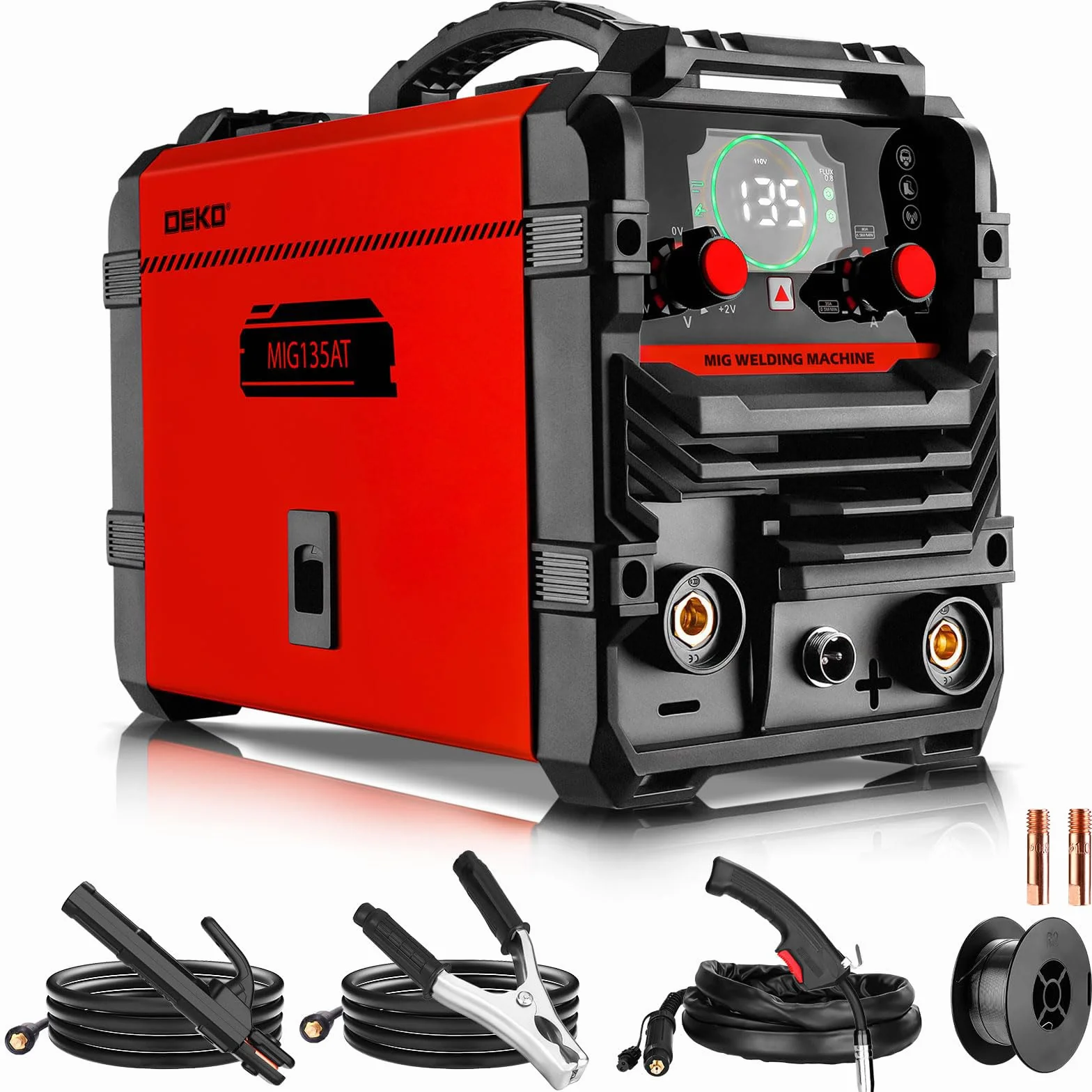 MIG Spawalnica 135Amp: DEKOPRO 220 V Flux Core MIG/Lift TIG/Stick 3-w-1 Spawalnica IGBT Przenośny zestaw dla właścicieli domów i majsterkowiczów