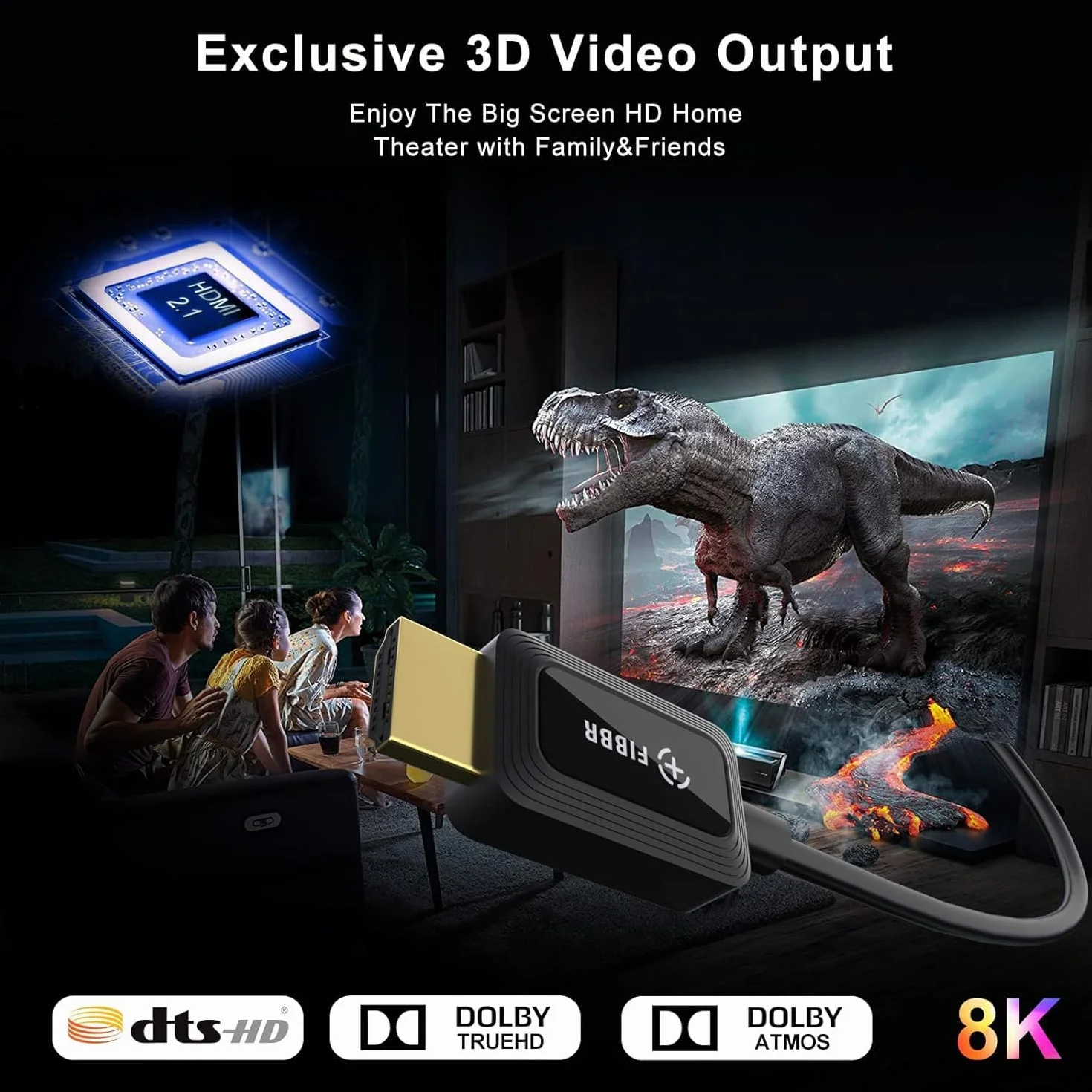 FIBBR 8K HDMI Światłowodowy Kabel 15M, Obsługa 48Gbps Ultra High Speed HDMI 2.1 Cable/AOC 8K@60Hz, 4K@120Hz/144Hz HDR eARC Kompatybilny z PS5, Xbox Series X, PC, TV