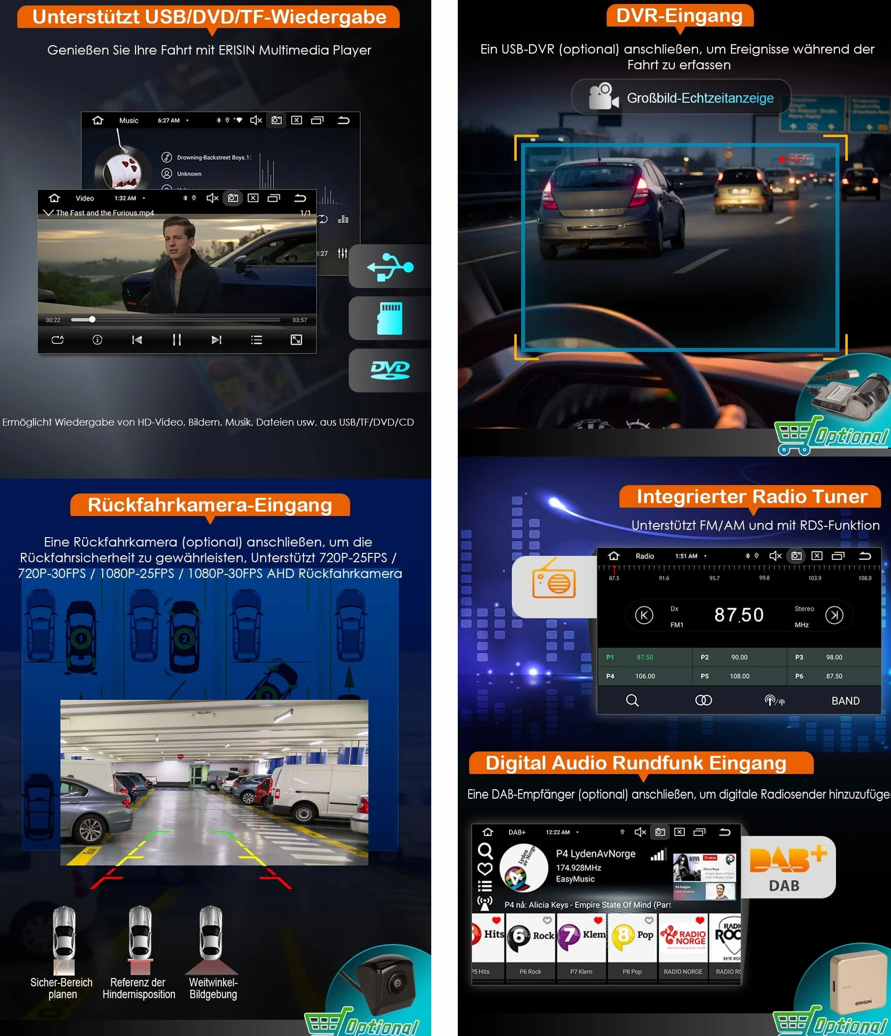 erisin 8 rdzeniowy Android 14 [4+64 GB] Radio samochodowe z nawigacją dla Mercedes Benz klasy E/CLS W211 W219 Obsługa Carplay Android Auto GPS Sat NAV DSP Bluetooth 5.0 WiFi Dab+ TPMS DVR OBD