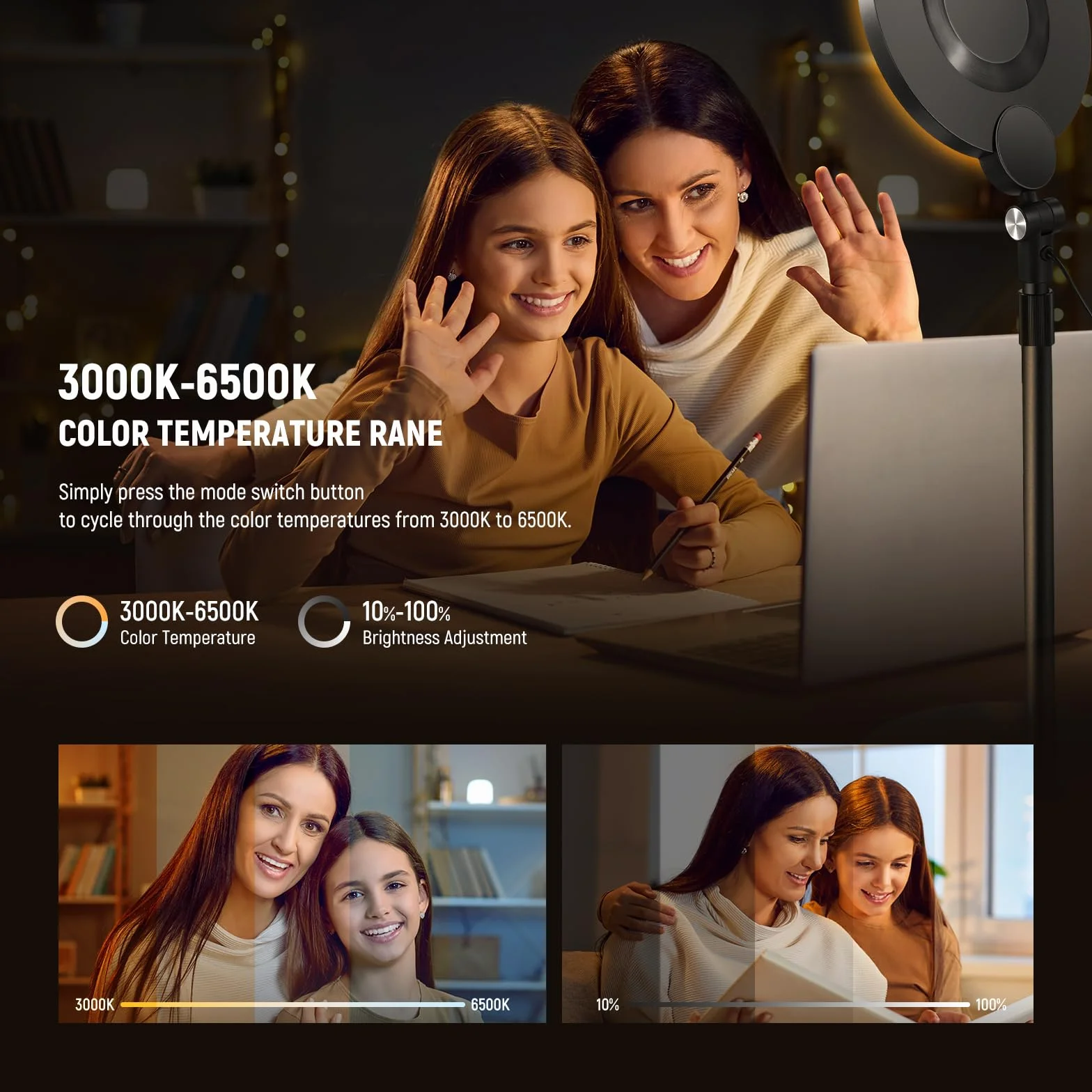 NEEWER BASICS 7" Selfie Światło Stołowe 10W, 3000K-6500K Pierścieniowe z Podstawką i Uchwytem