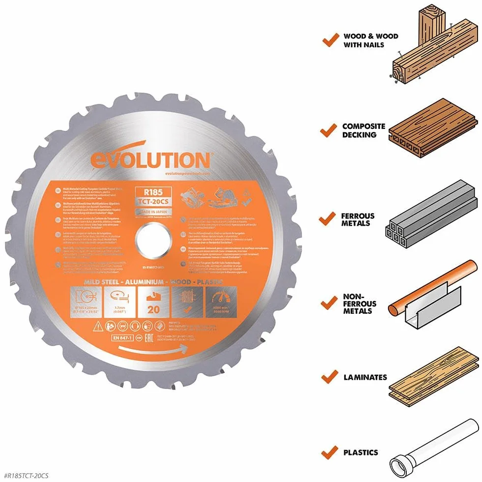 Evolution Power Tools MD255SEG-CS Tarcza diamentowa do różnych materiałów do przecinarki tarczowej/piły do betonu – tnie cegłę, metal, kamień, plastik, beton, drewno, 255 mm