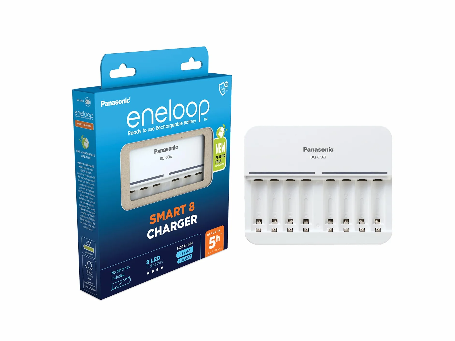 Panasonic eneloop BQ-CC63ic Smart 8 Ładowarka do akumulatorów AA/AAA Ni-MH z 8 wskaźnikami LED, niebieski