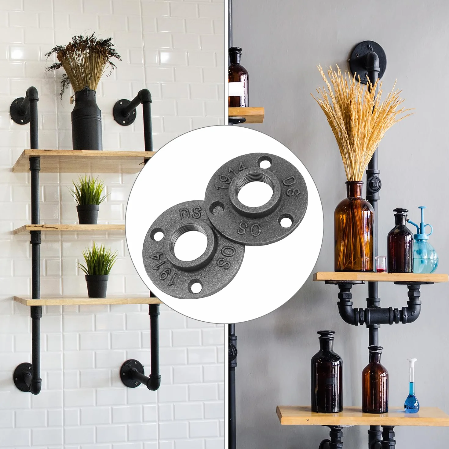 QWORK® 10 sztuk kołnierzy gwintowanych 3/4'' BSP z 3 otworami, z żeliwa ciągliwego, do samodzielnego wykonania, styl vintage, ze śrubami