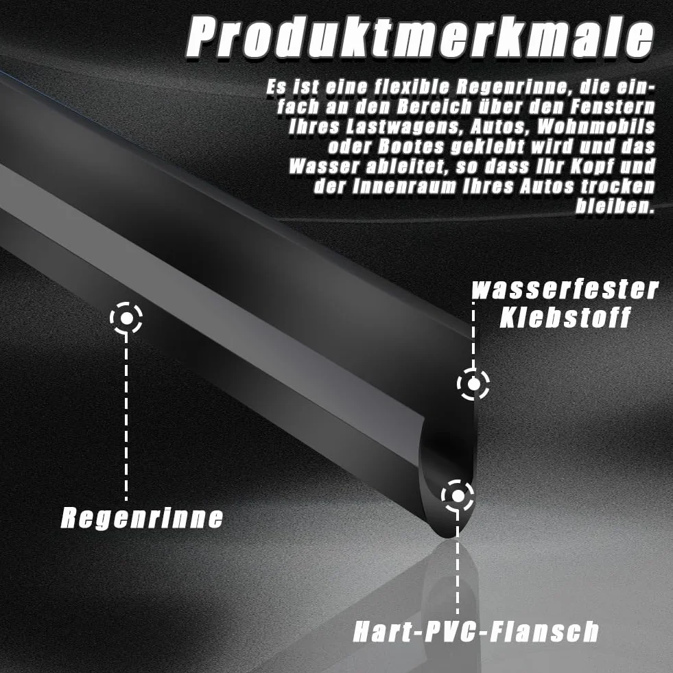 Abnaok J Shape Rynna przeciwdeszczowa z zamkiem błyskawicznym, 5 m, do samochodu, 5 m, do samochodu, ciężarówki, przyczepy kempingowej, łodzi, samochodu, vana, drzwi i okien (czarna)